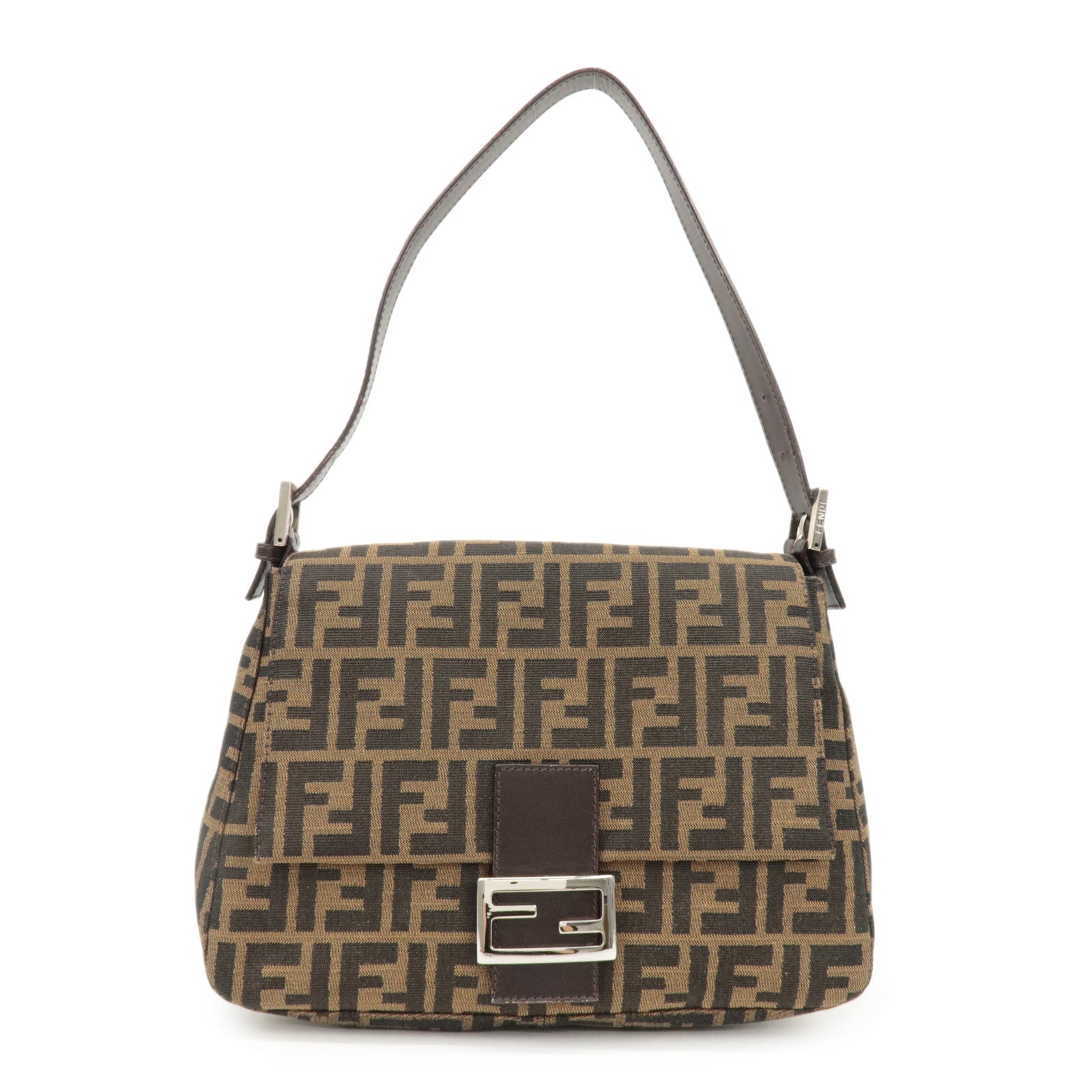 FENDI Mamma Baguette Zucca Canvas Shoulder Bag Black Brown 26325 Used