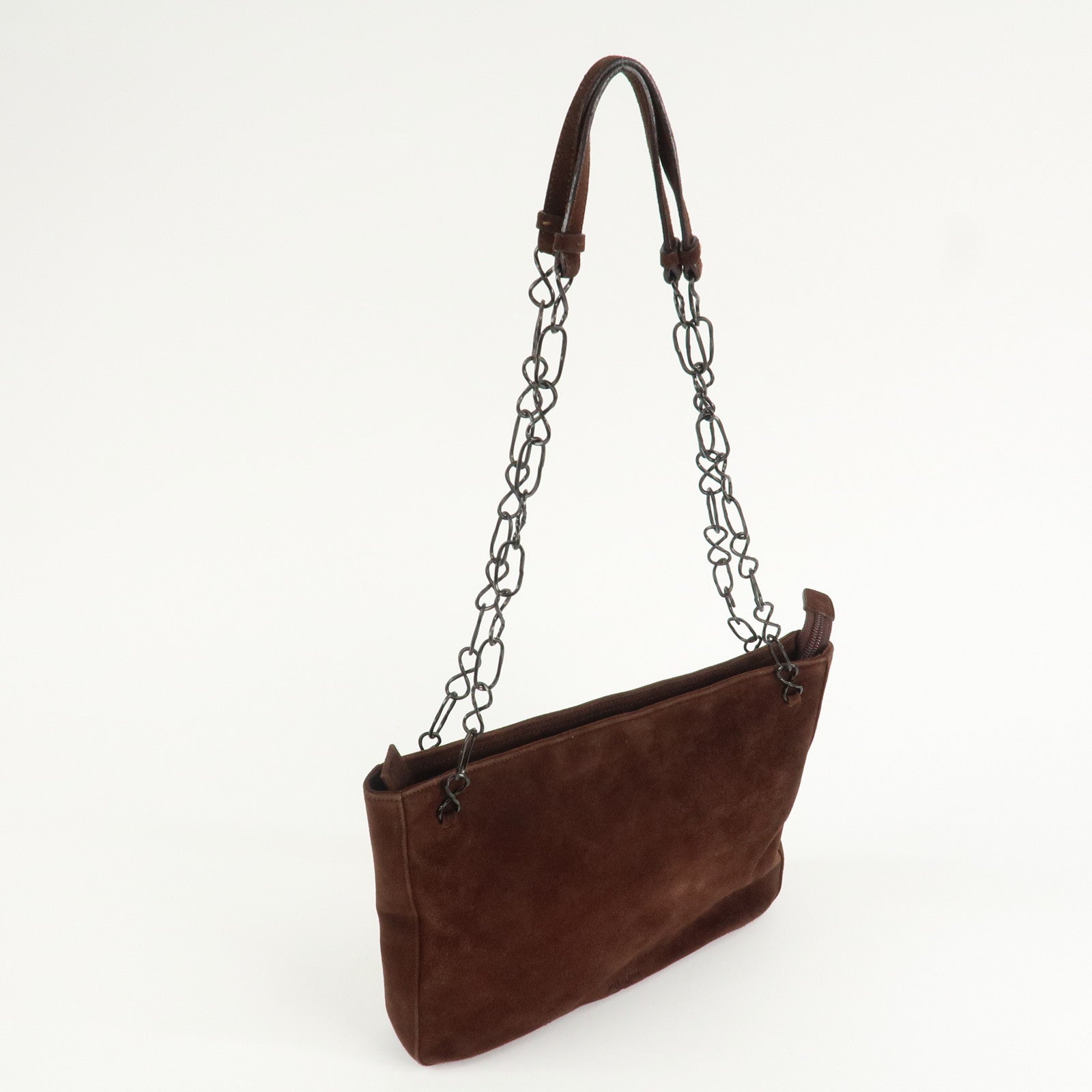 PRADA Suede Leather Chain Shoulder Bag Hand Bag Brown