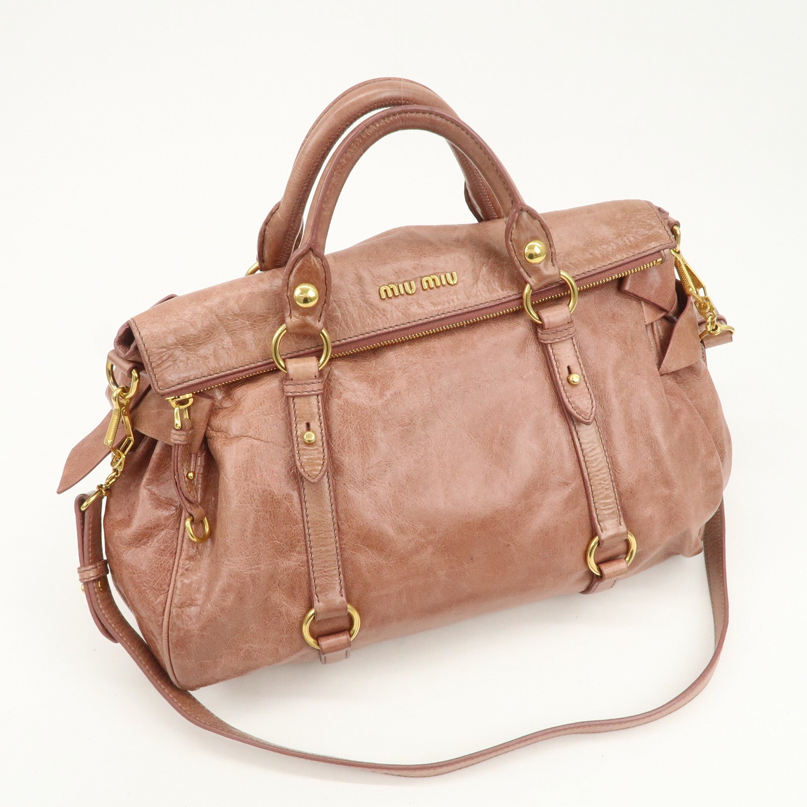 MIU MIU Logo Leather Ribbon 2Way Bag Shouler Bag Hand Bag RT0365