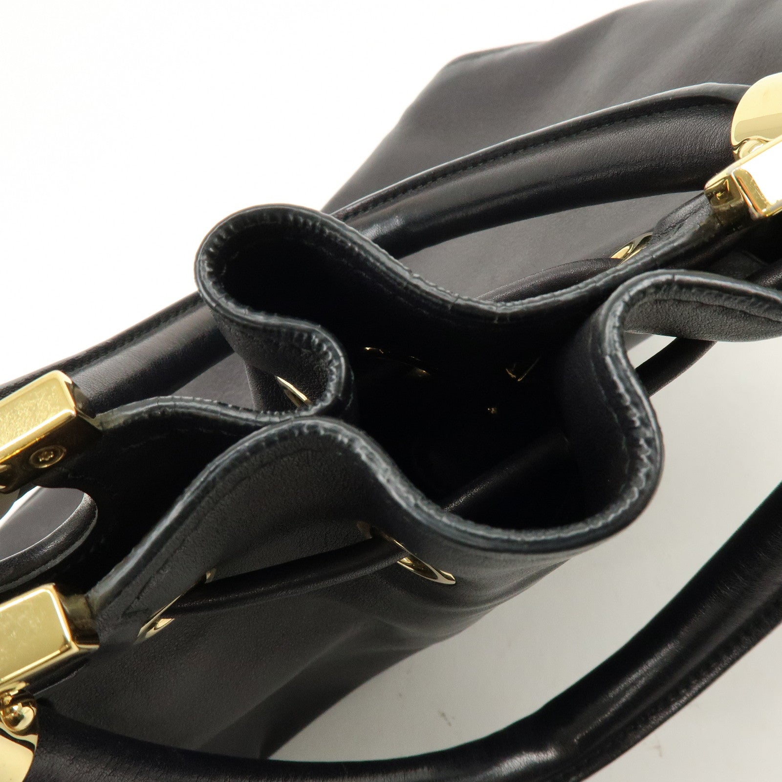 Ferragamo Gancini Leather Hand Bag Black