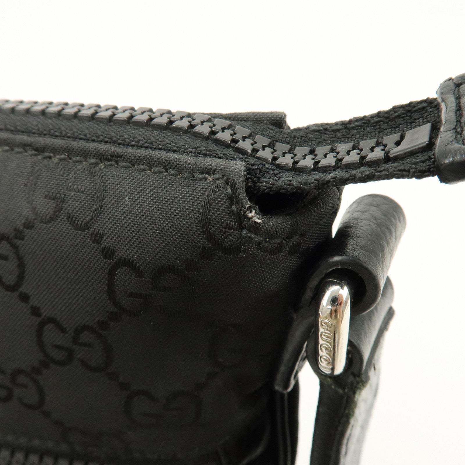 GUCCI GG Nylon Leather Shoulder Bag Crossbody Bag Black 449183