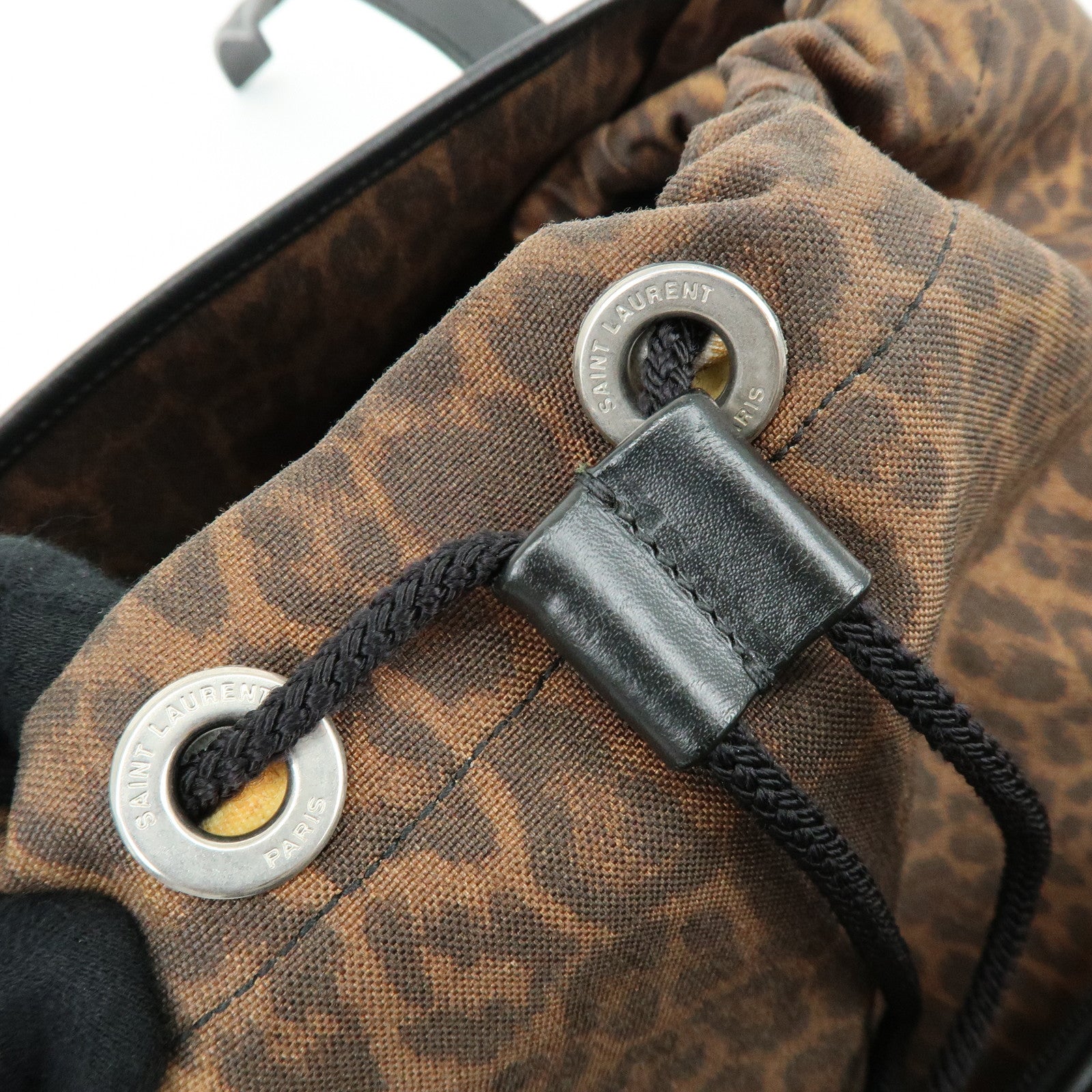 SAINT LAURENT PARIS Canvas Leather Backpack Leopard Brown 342609