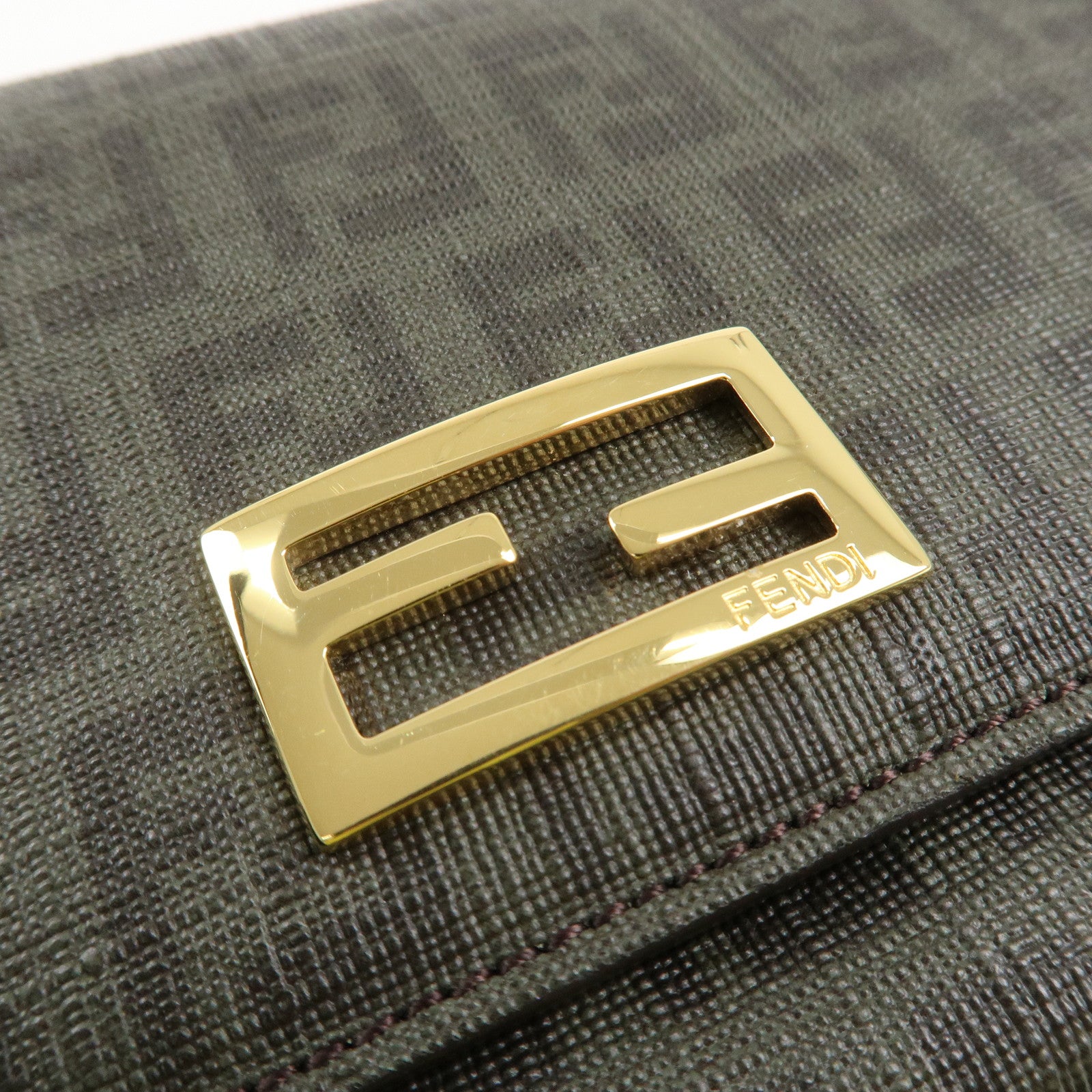 FENDI Zucchino PVC Flap Bi-Fold Long Wallet Black Moss Green 8M0235 Used