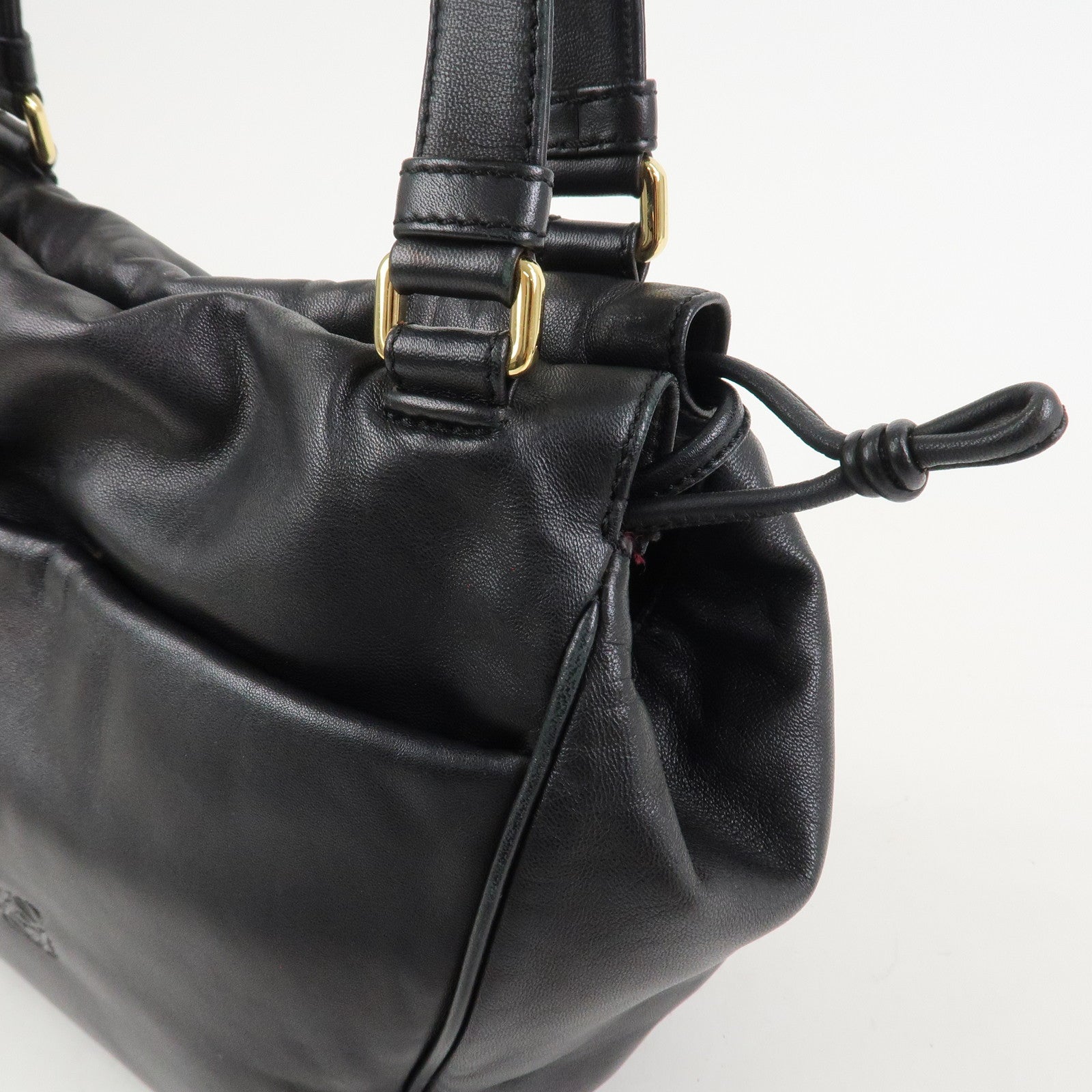 LOEWE Anagram Nappa Leather Hand Bag Drawstring Bag Black