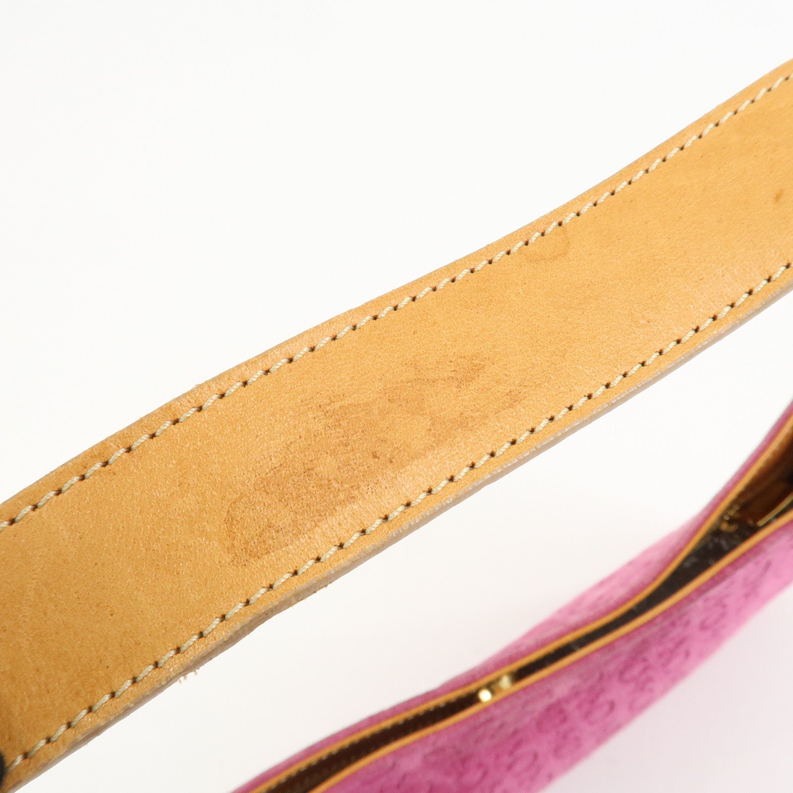 CELINE C Macadam Suede Leather Shoulder Bag Pink Light Brown