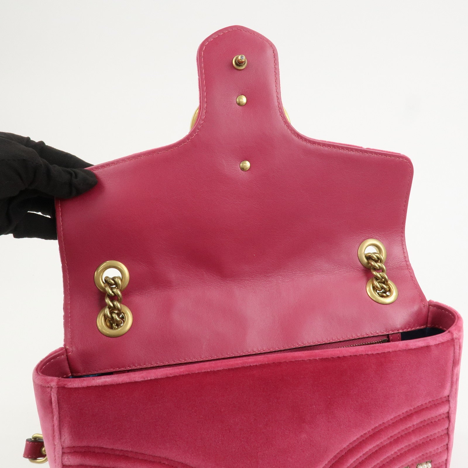 GUCCI GG Marmont Medium Velour Chain Shoulder Bag Pink 443496