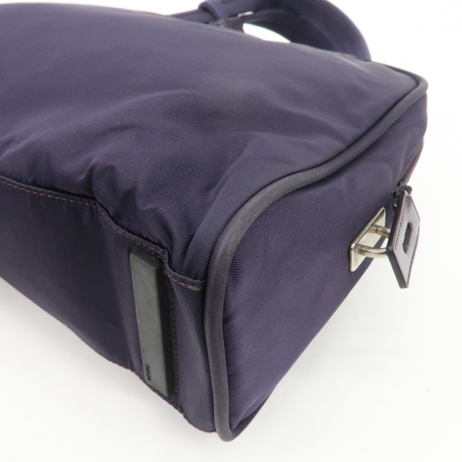 PRADA Triangle Logo Leather Nylon Hand Bag Purple B8495