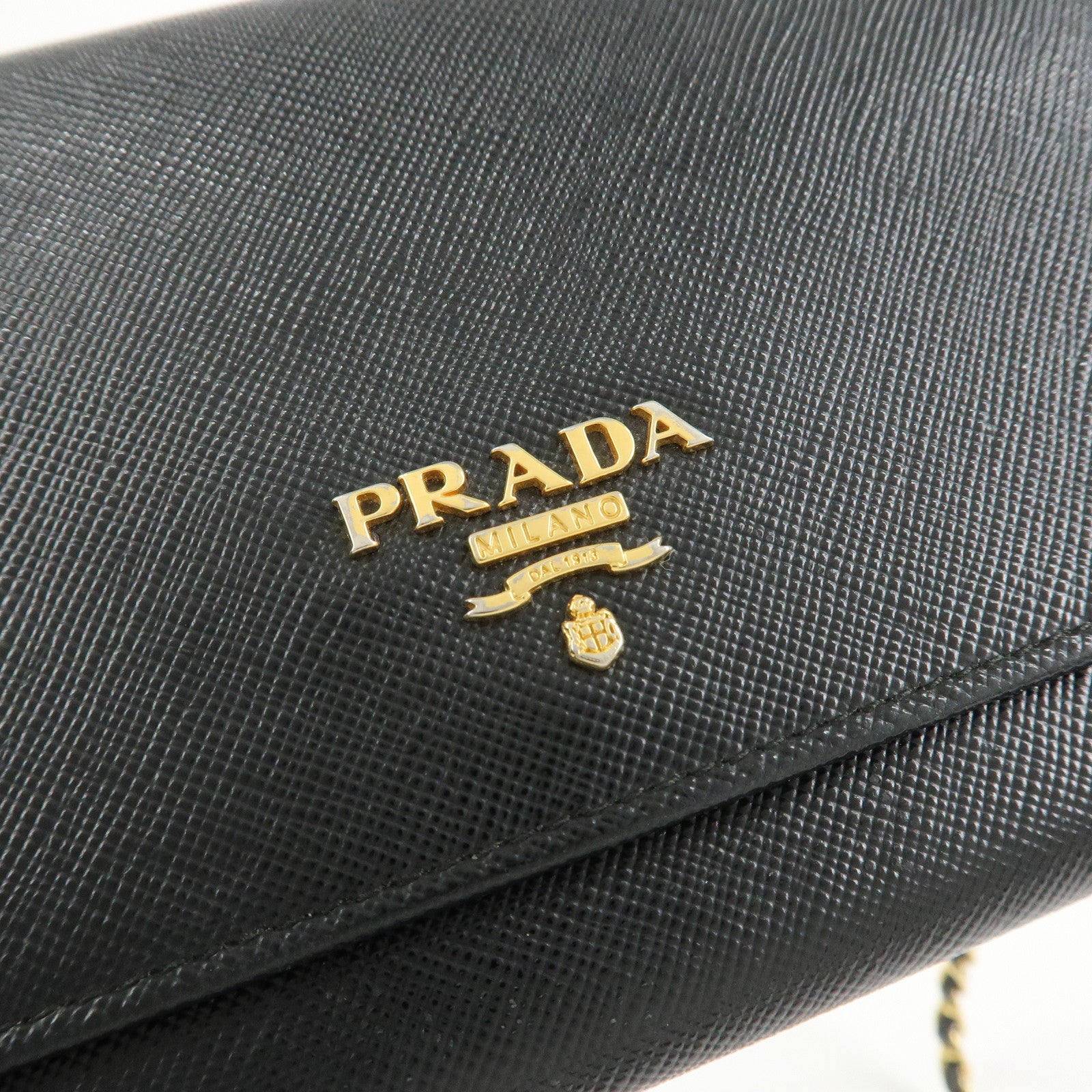PRADA Logo Leather Chain Wallet WOC Shoulder Wallet Black 1MT290