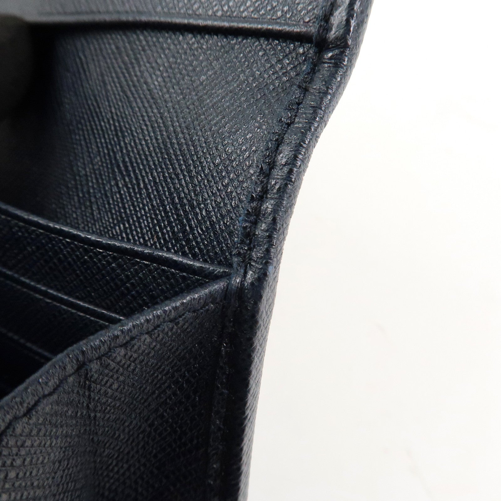PRADA Triangle Logo Nylon Leather Bi-fold Long Wallet Navy 1MH132 Used