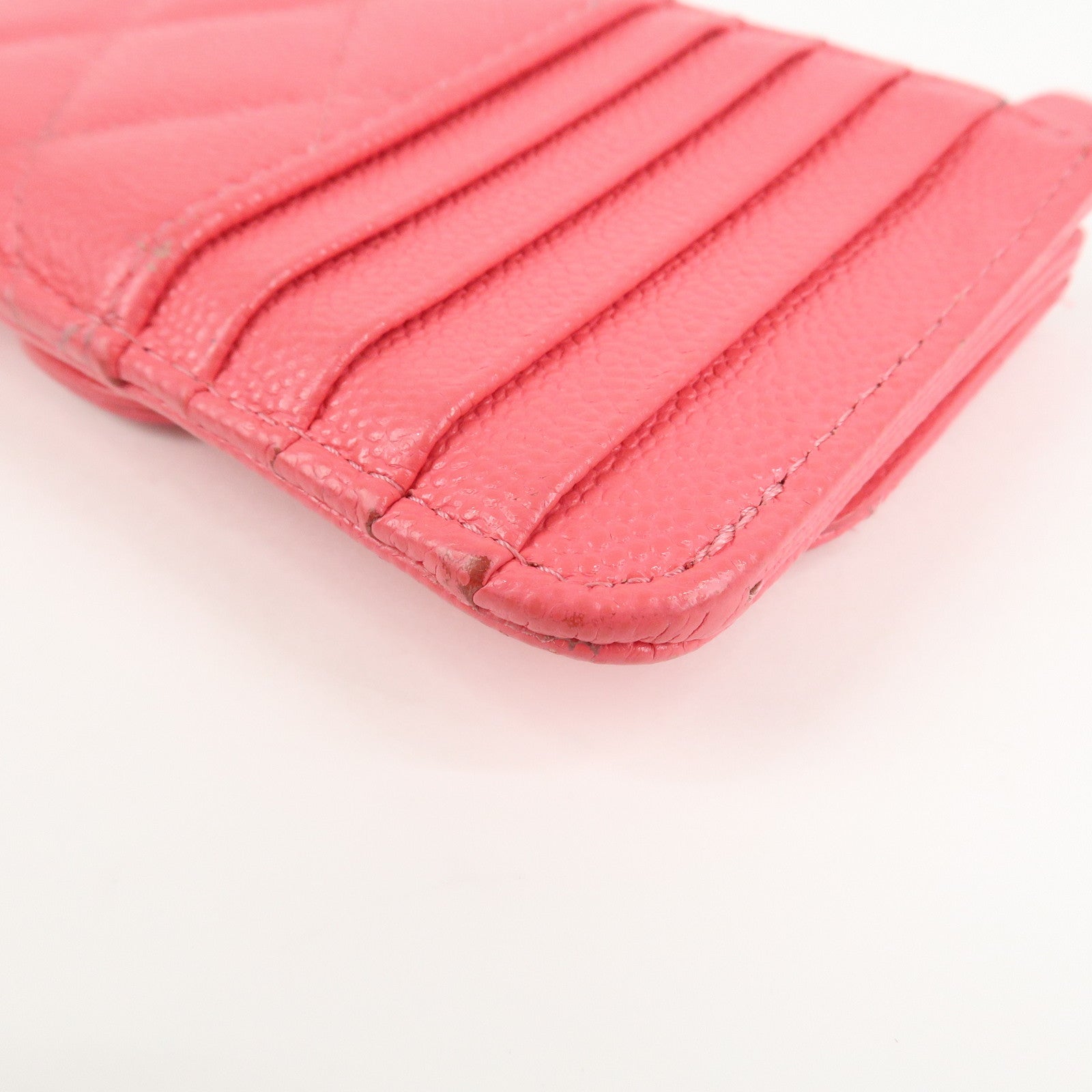 CHANEL Matelasse Caviarskin Card Case Coin Case Pink AP2570 Used