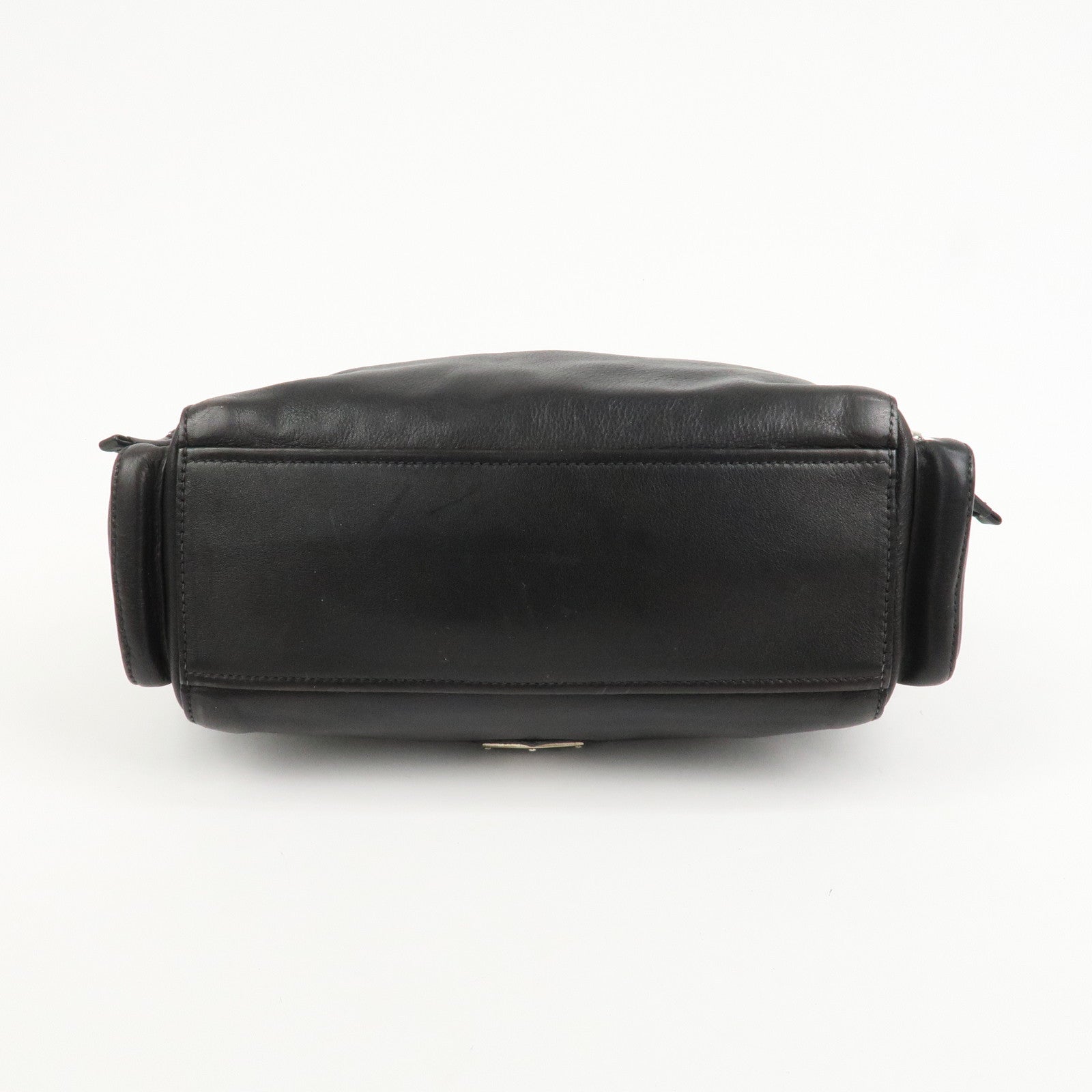 PRADA Triangle Logo Leather Calf Skin Shoulder Bag Black BR3307