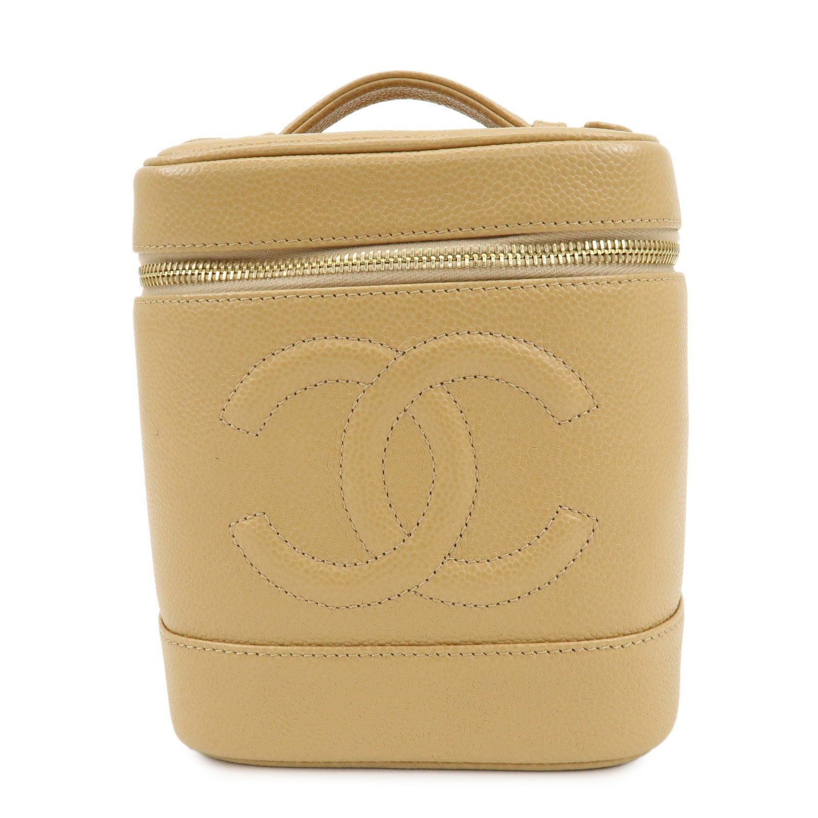 CHANEL COCO Mark Caviarskin Vanity Bag Cosmetic Pouch Beige A01998