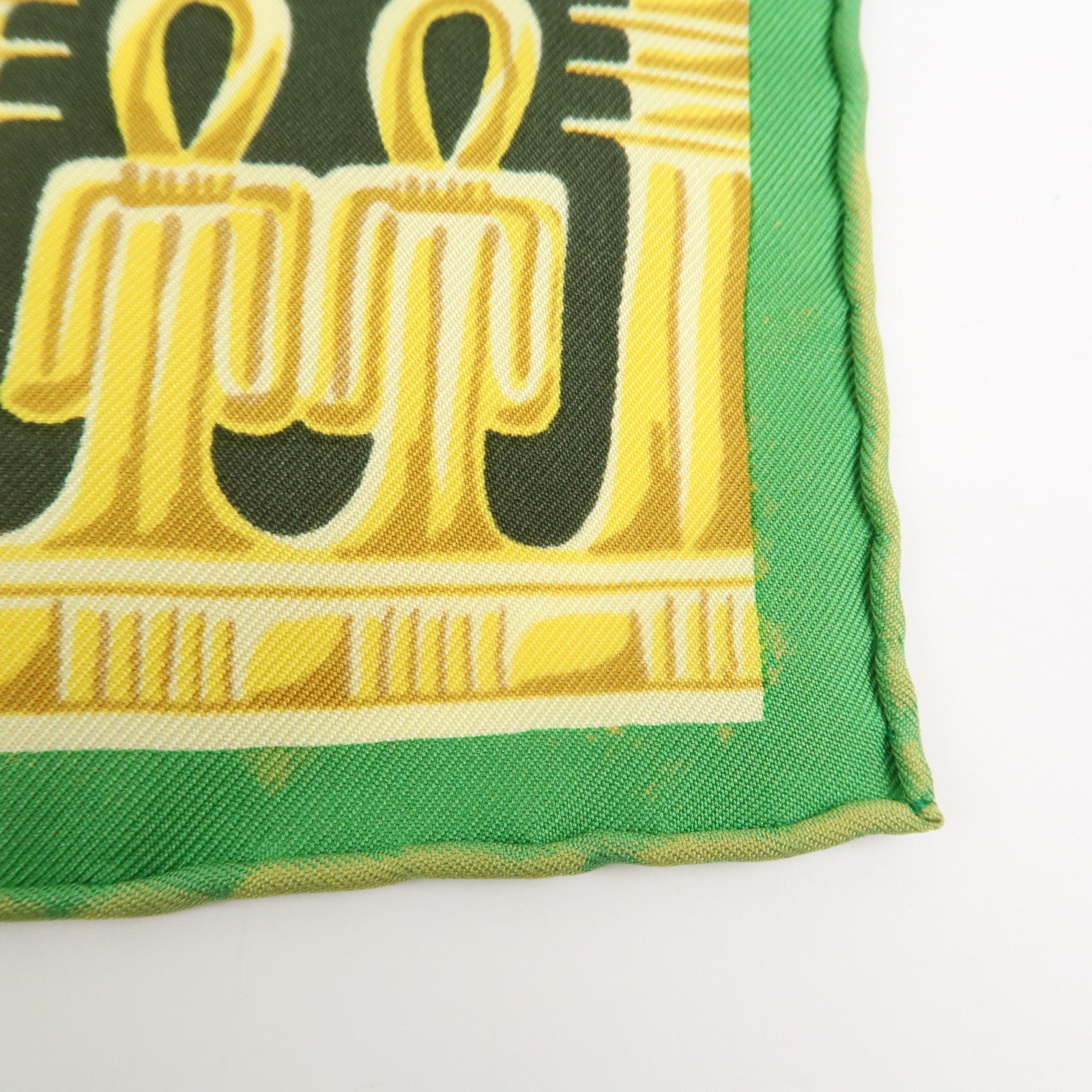 HERMES Carre 90 Silk 100% Scarf TUTANKHAMUN Green Gold