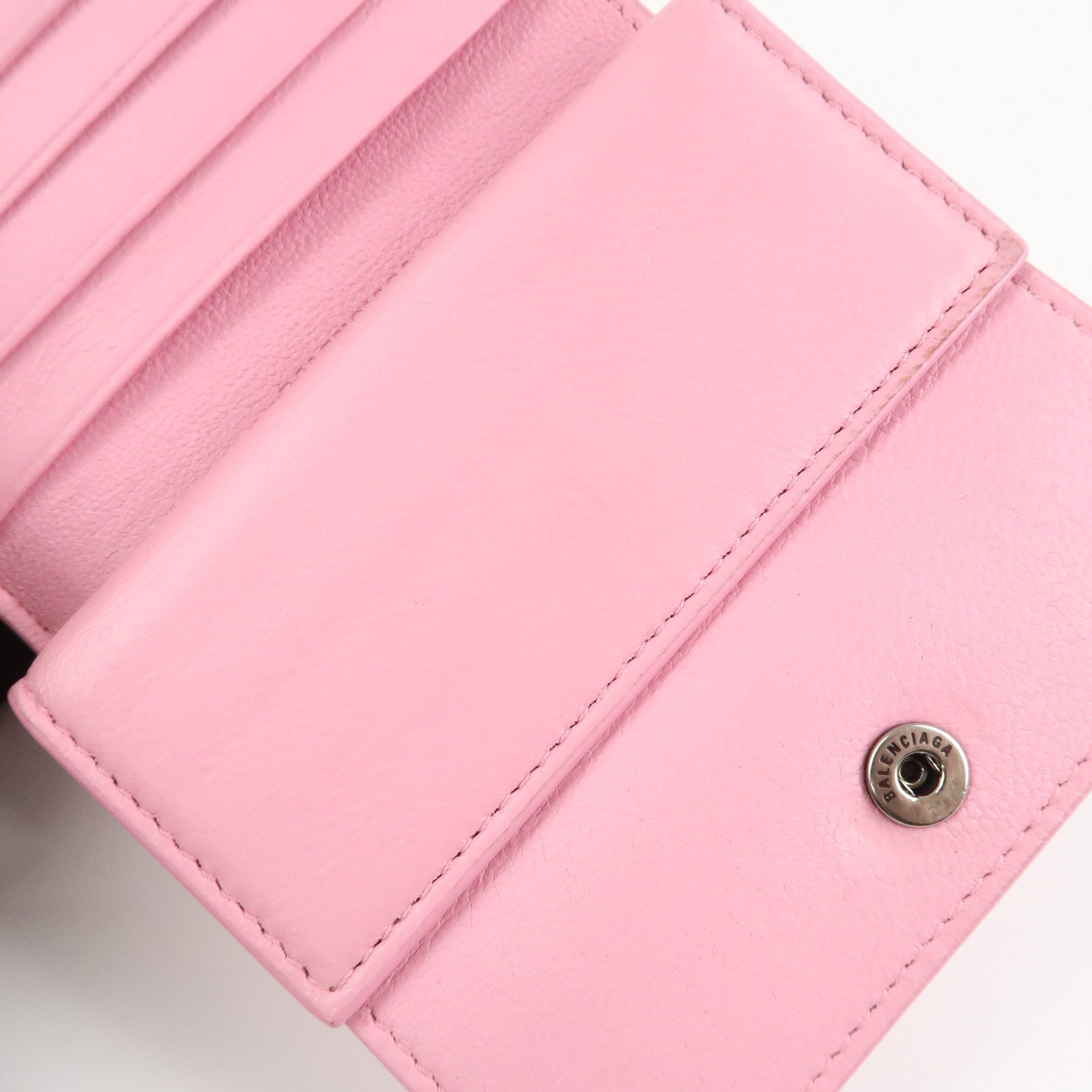 BALENCIAGA Leather Neo Classic Mini Wallet Pink Silver HDW 640111 Used