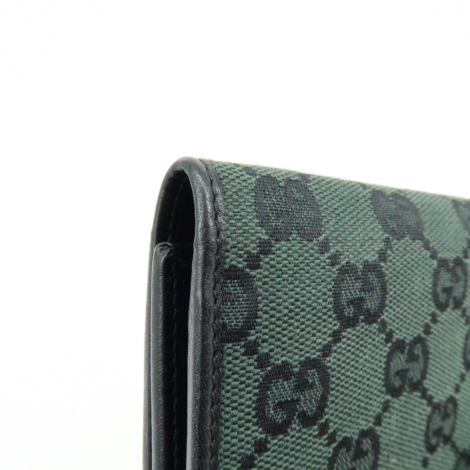 GUCCI GG Canvas Leather Long Wallet Green Black 257303