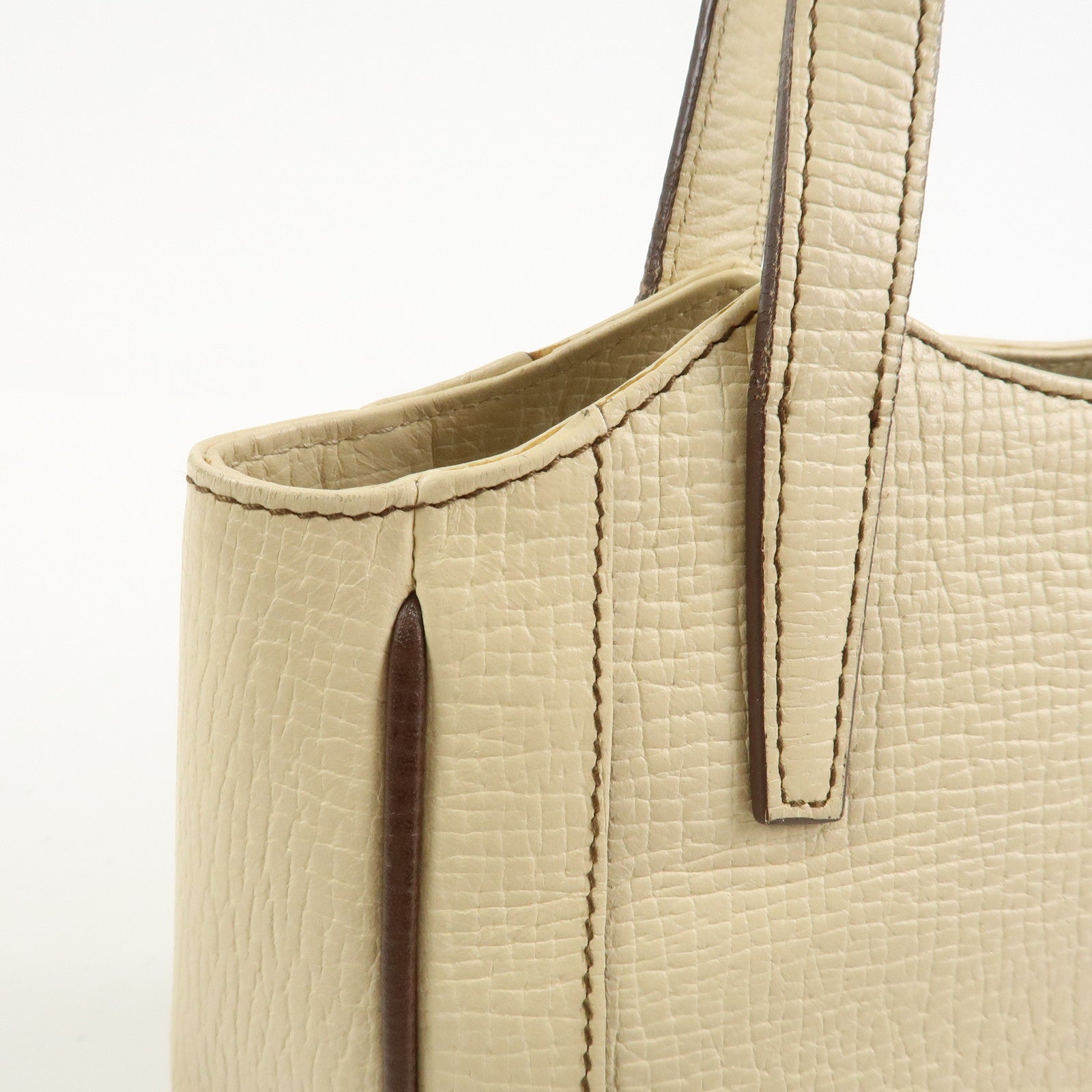 LOEWE Logo Leather Hand Bag Ivory