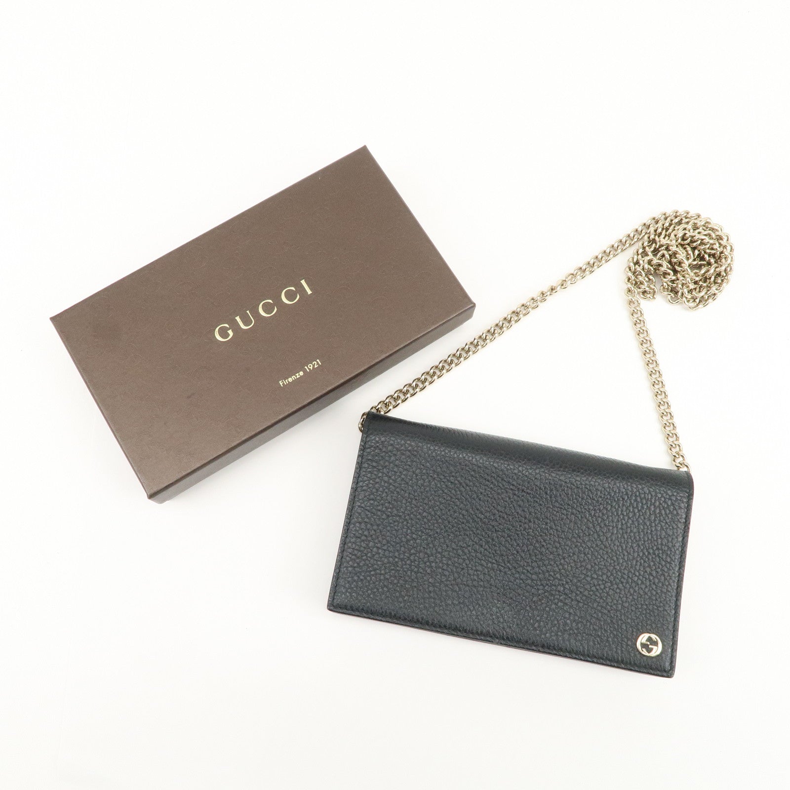 GUCCI Interlocking G Calf Leather Chain Wallet Shoulder Bag 466506