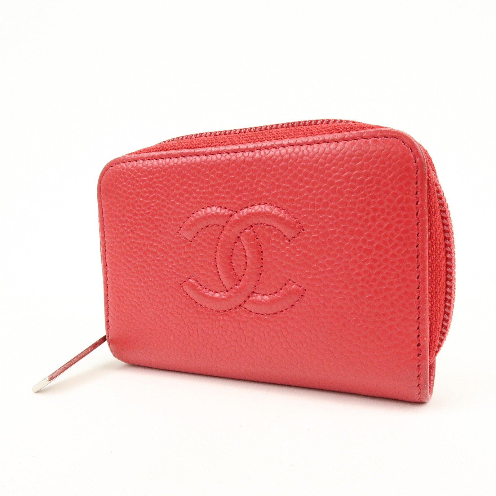 CHANEL COCO Mark Caviarskin Card Case Coin Case Red A68890