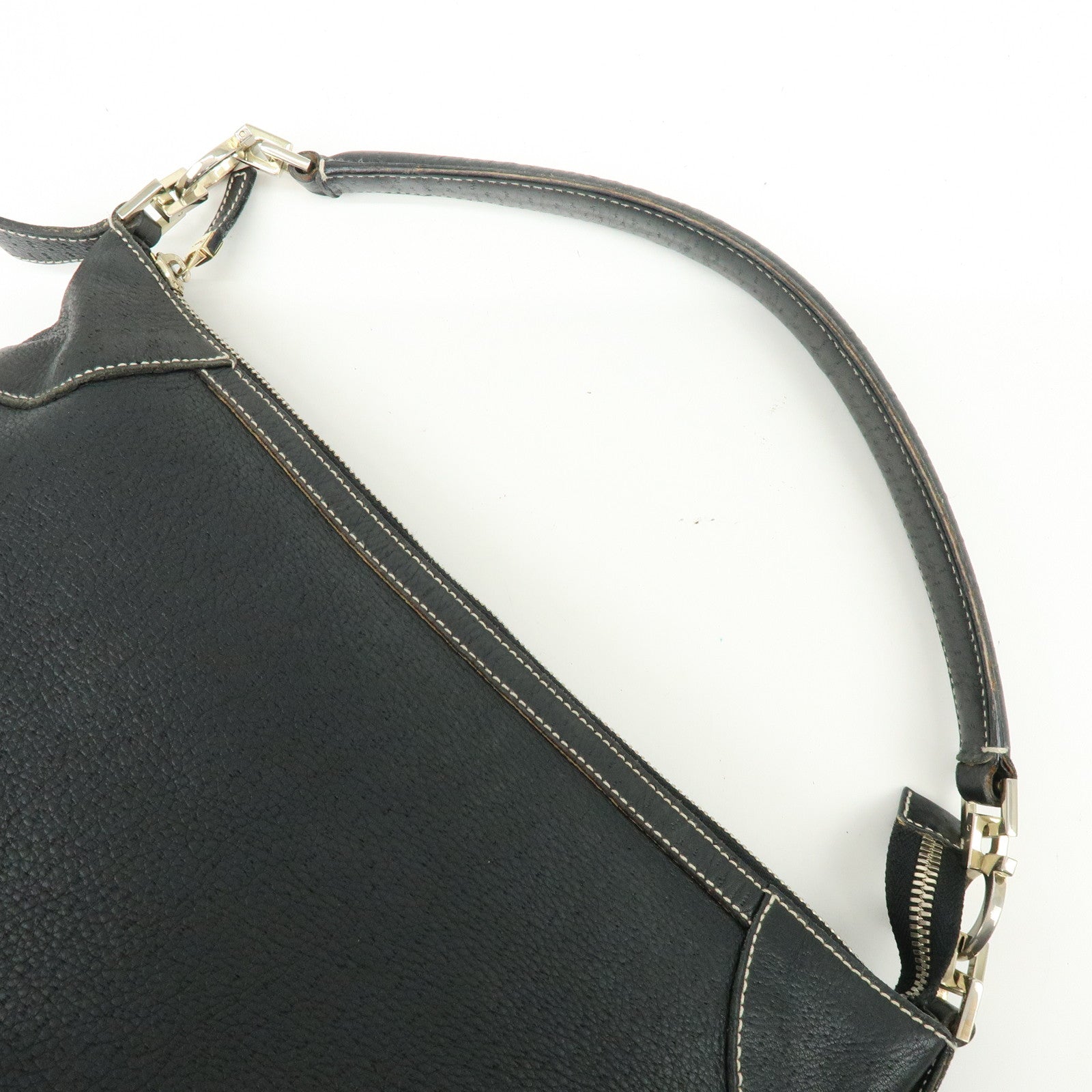 Ferragamo Gancini Leather Shoulder Bag Hand Bag Black