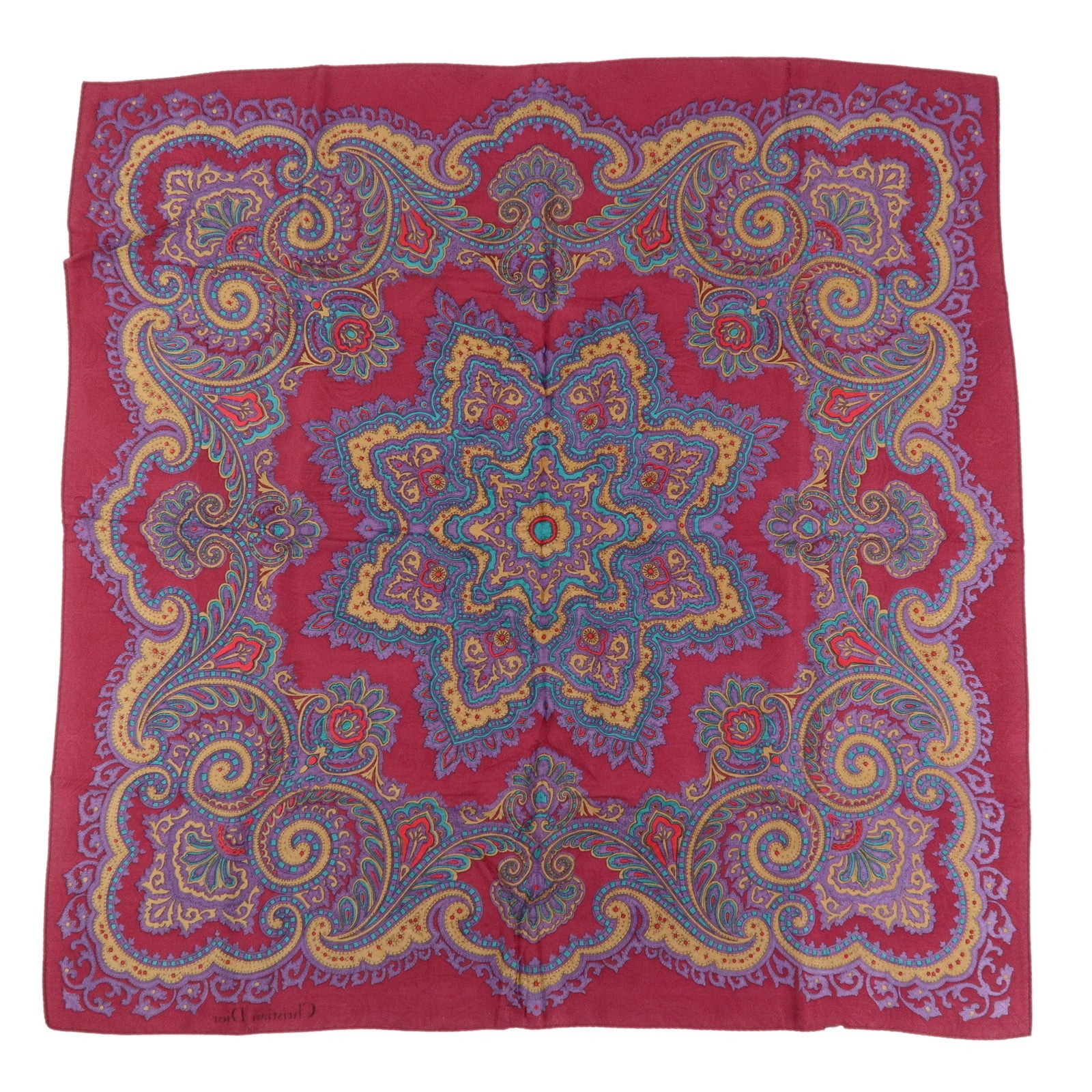 Christian Dior Silk 100% Scarf Paisley Pattern Bordeaux Purple