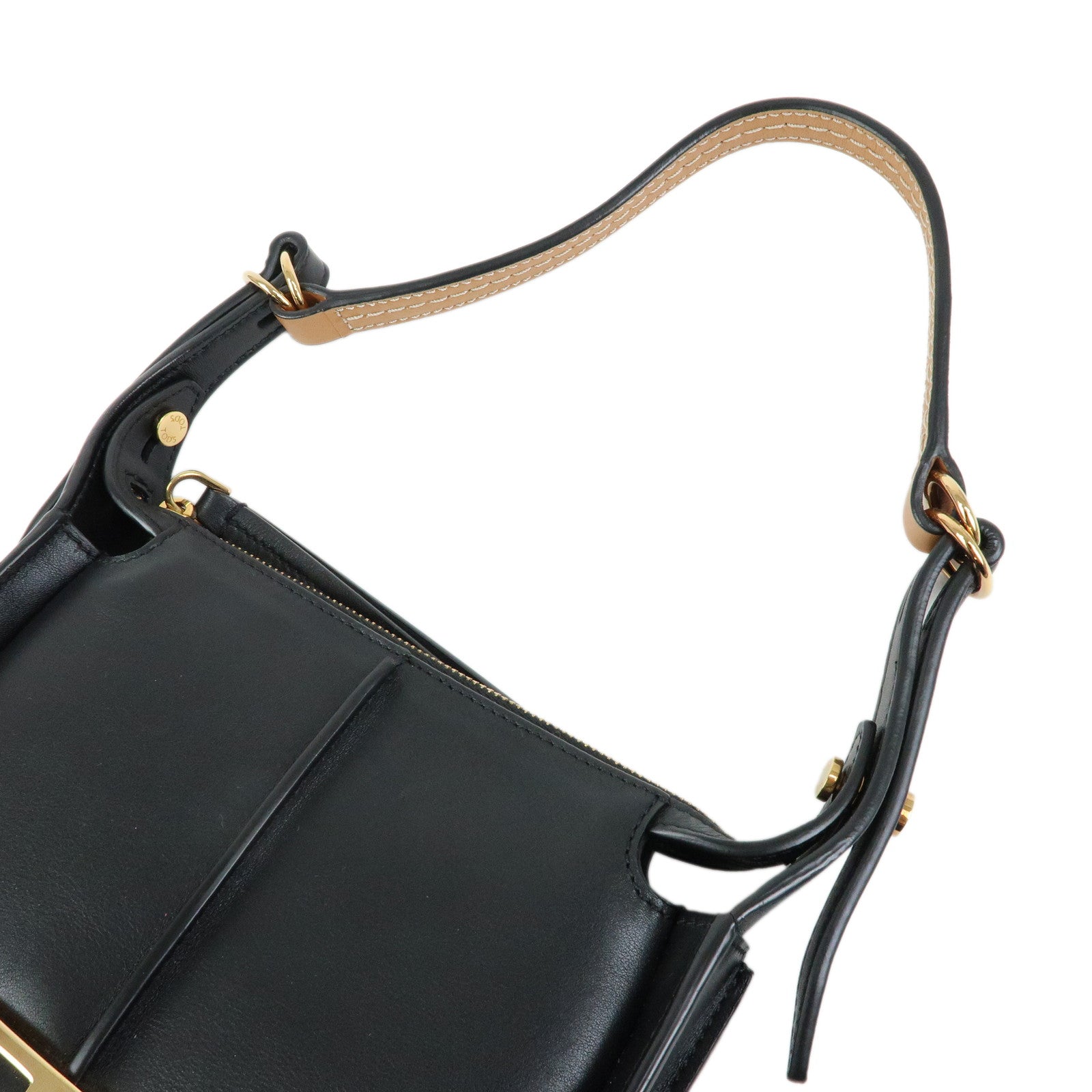 TOD'S T Timeless SACCA LUNA MICRO Leather Hand Bag Black