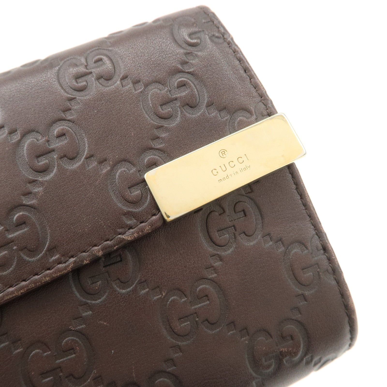 GUCCI Guccissima Leather Tri-Fold Compact Wallet Brown 256935