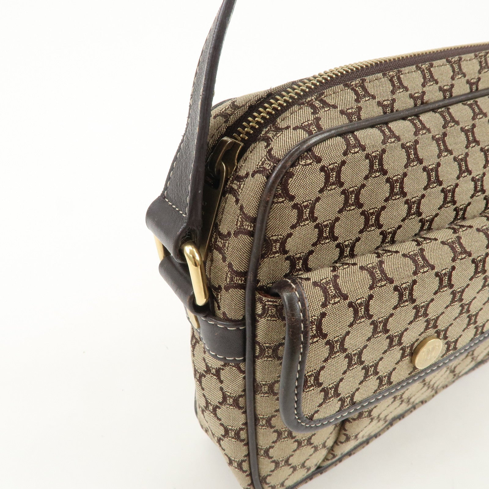CELINE Macadam Canvas Leather Shoulder Bag Crossbody Bag Brown
