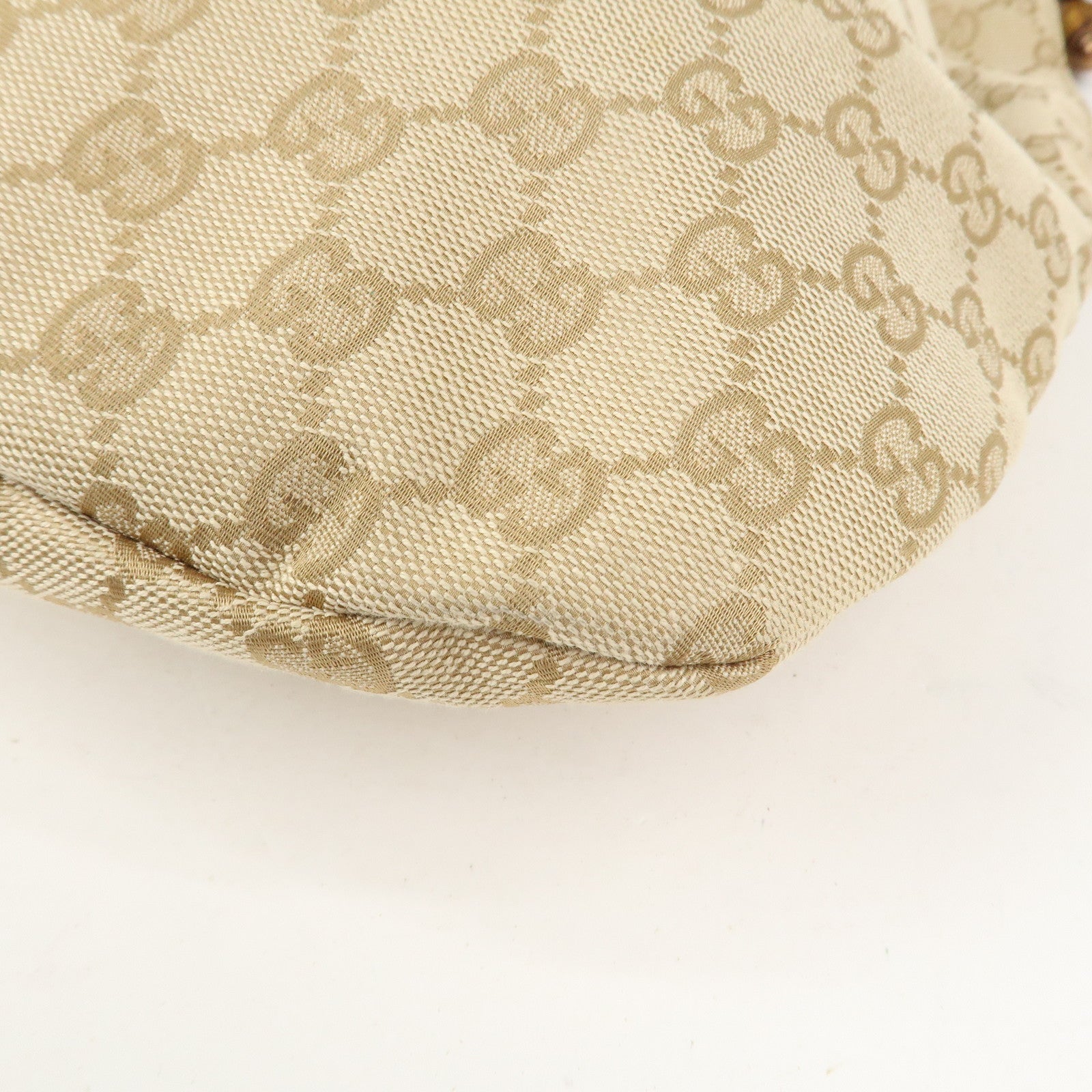 GUCCI Bamboo GG Canvas Leather Shoulder Bag Hand Bag Beige 124293