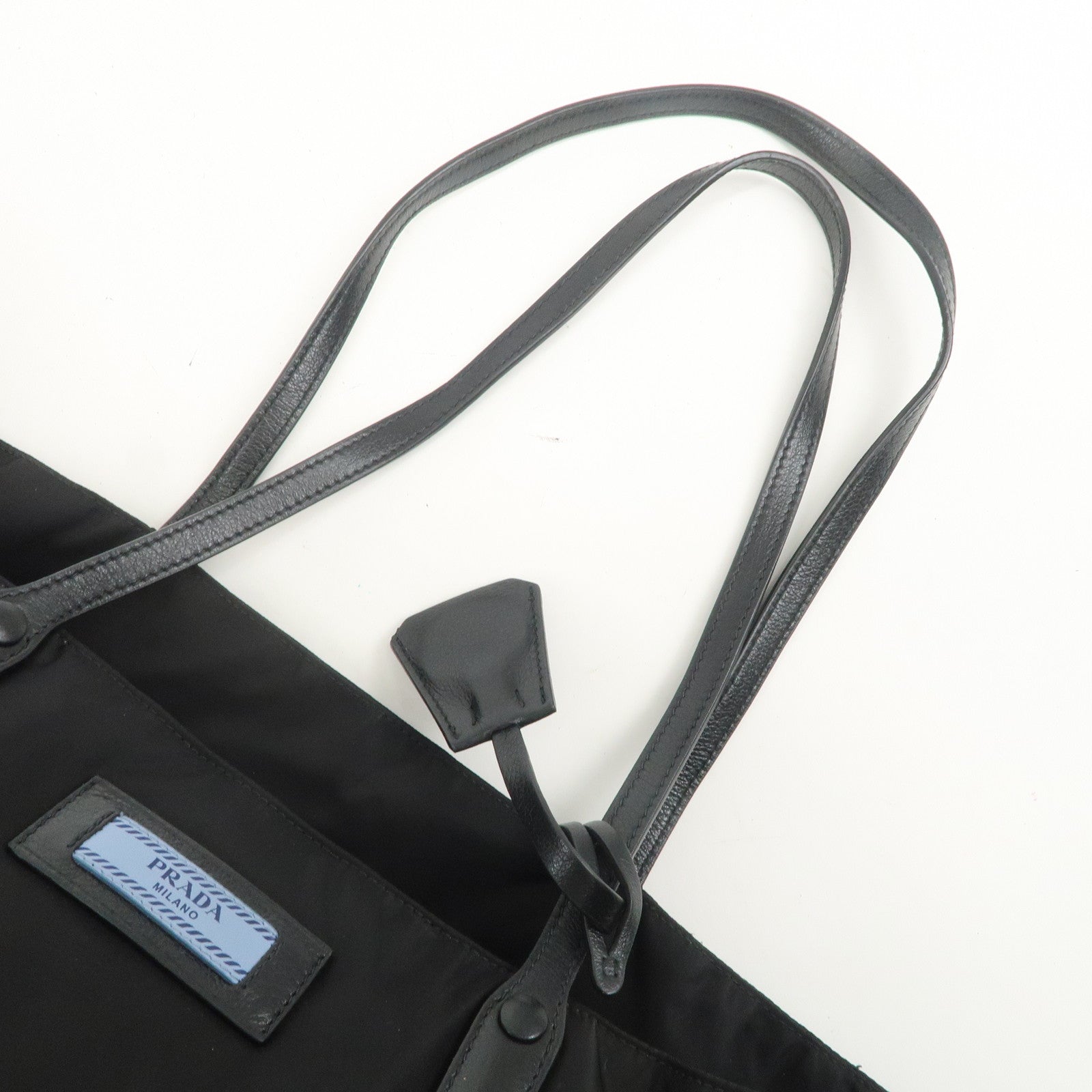 PRADA Etiquette Nylon Leather Tote Bag Shoulder Bag Black 1BG184