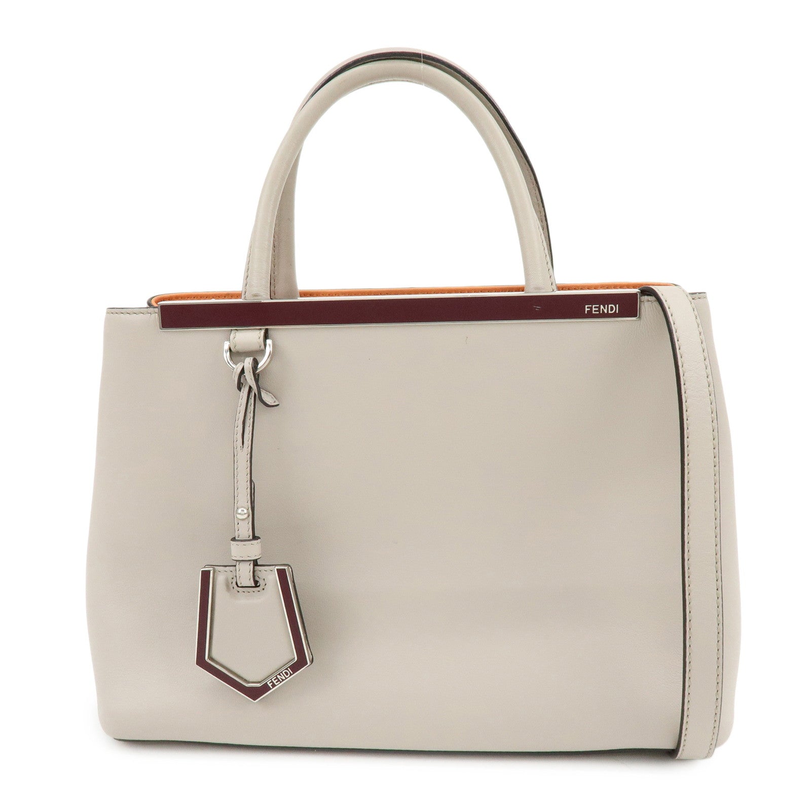 FENDI Petit 2Jours Leather 2Way Bag Hand Bag Beige 8BH25