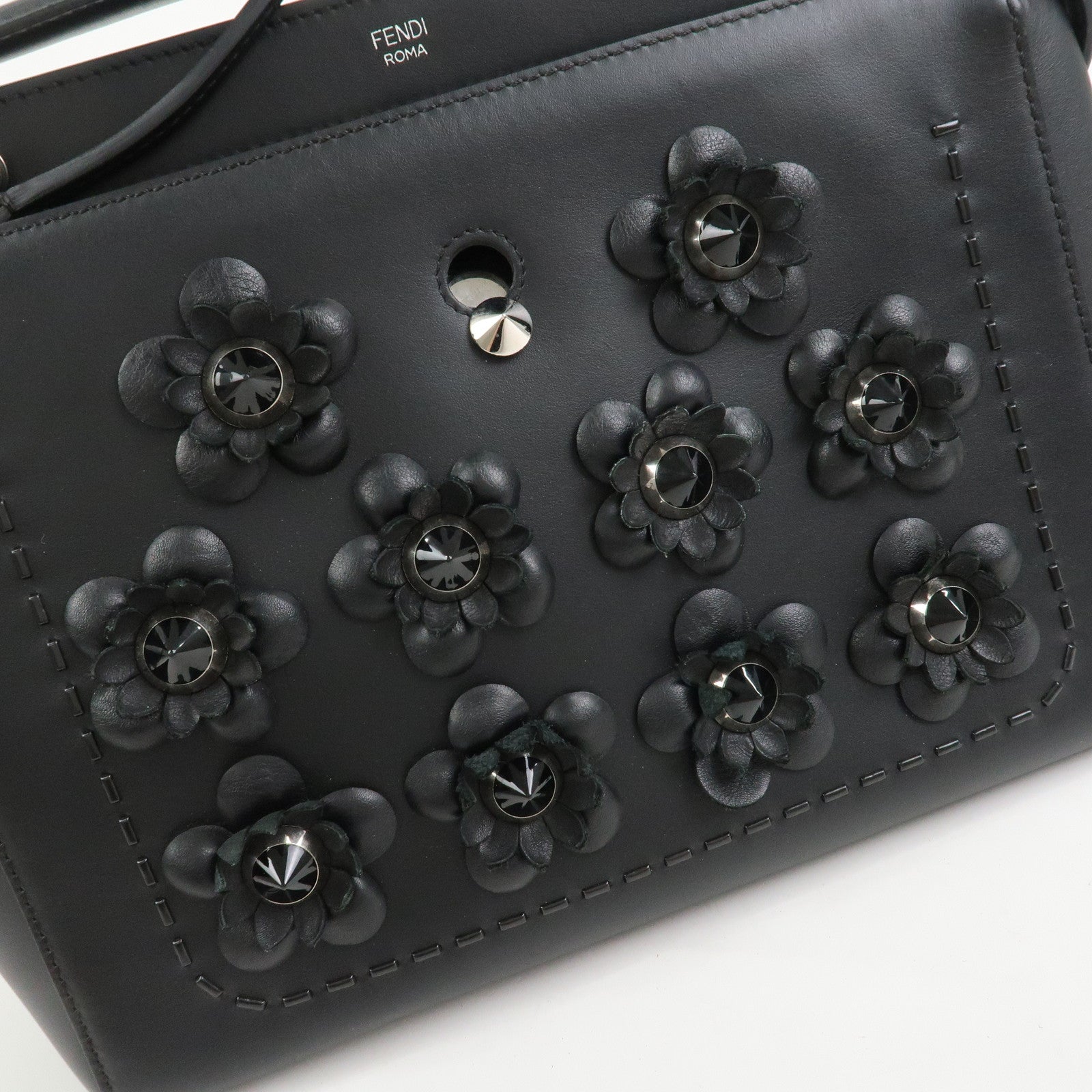 FENDI Dotcom Leather 2WAY Bag Hand Bag Shoulder Bag Black 8BN293