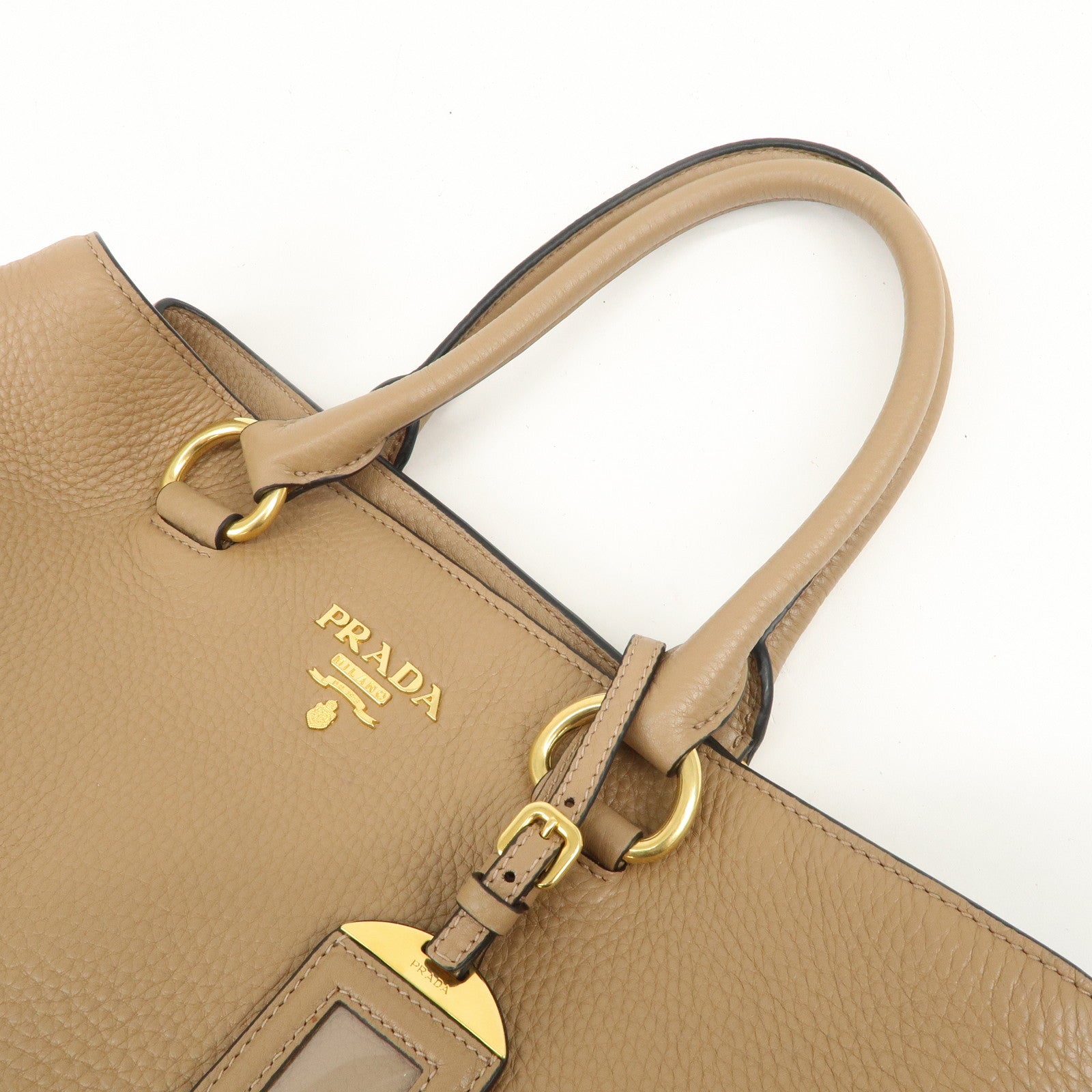 PRADA Logo Leather 2Way Bag Tote Bag Shoulder Bag Brown 1BG865