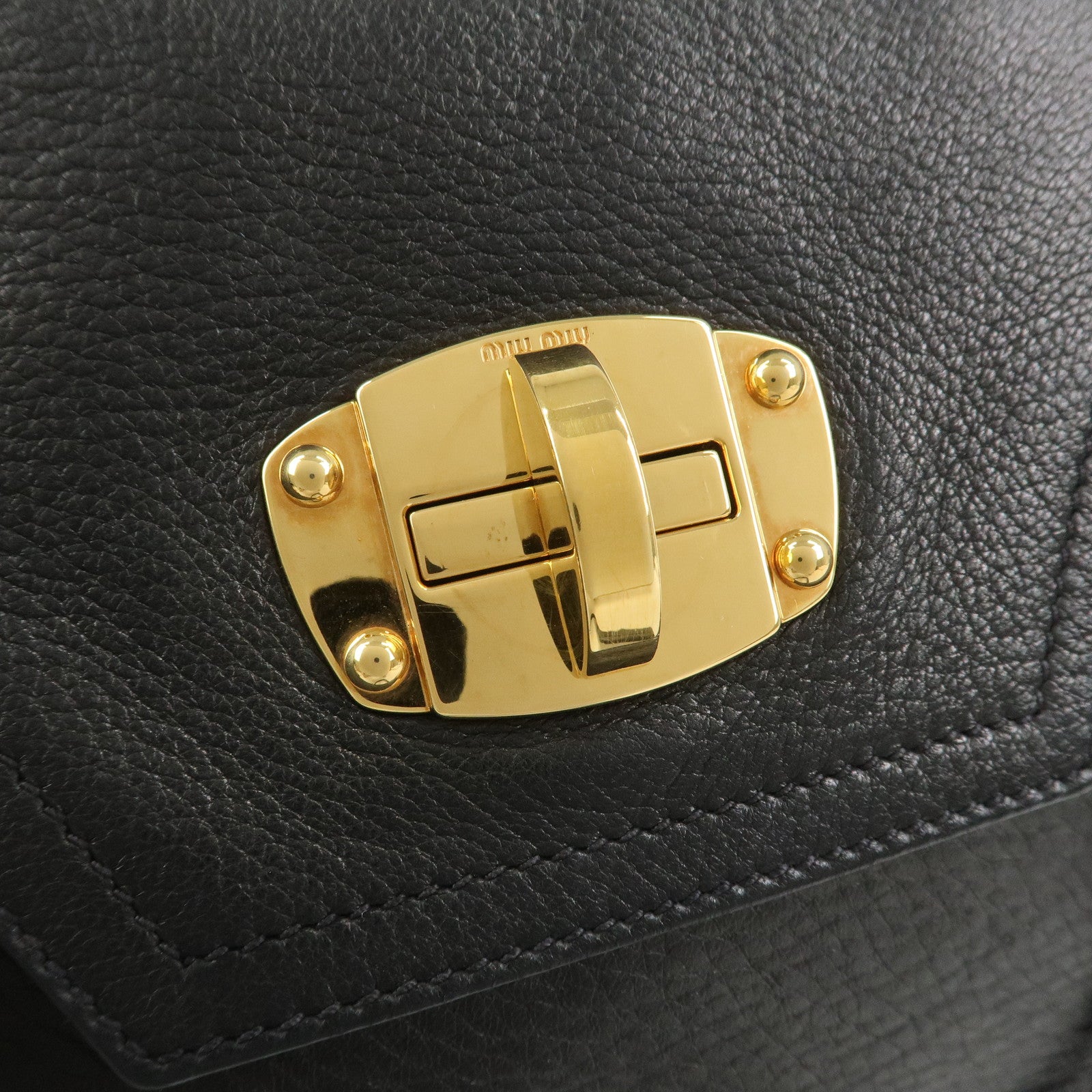 MIU MIU Leather Tote Bag Shoulder Bag Black