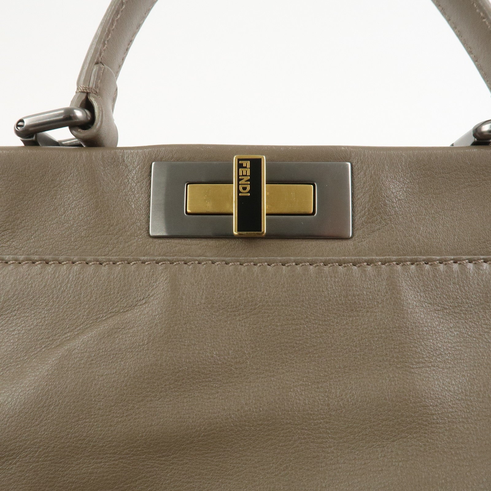 FENDI Leather Peekaboo 2Way Shoulder Bag Hand Bag Brown 8BN226