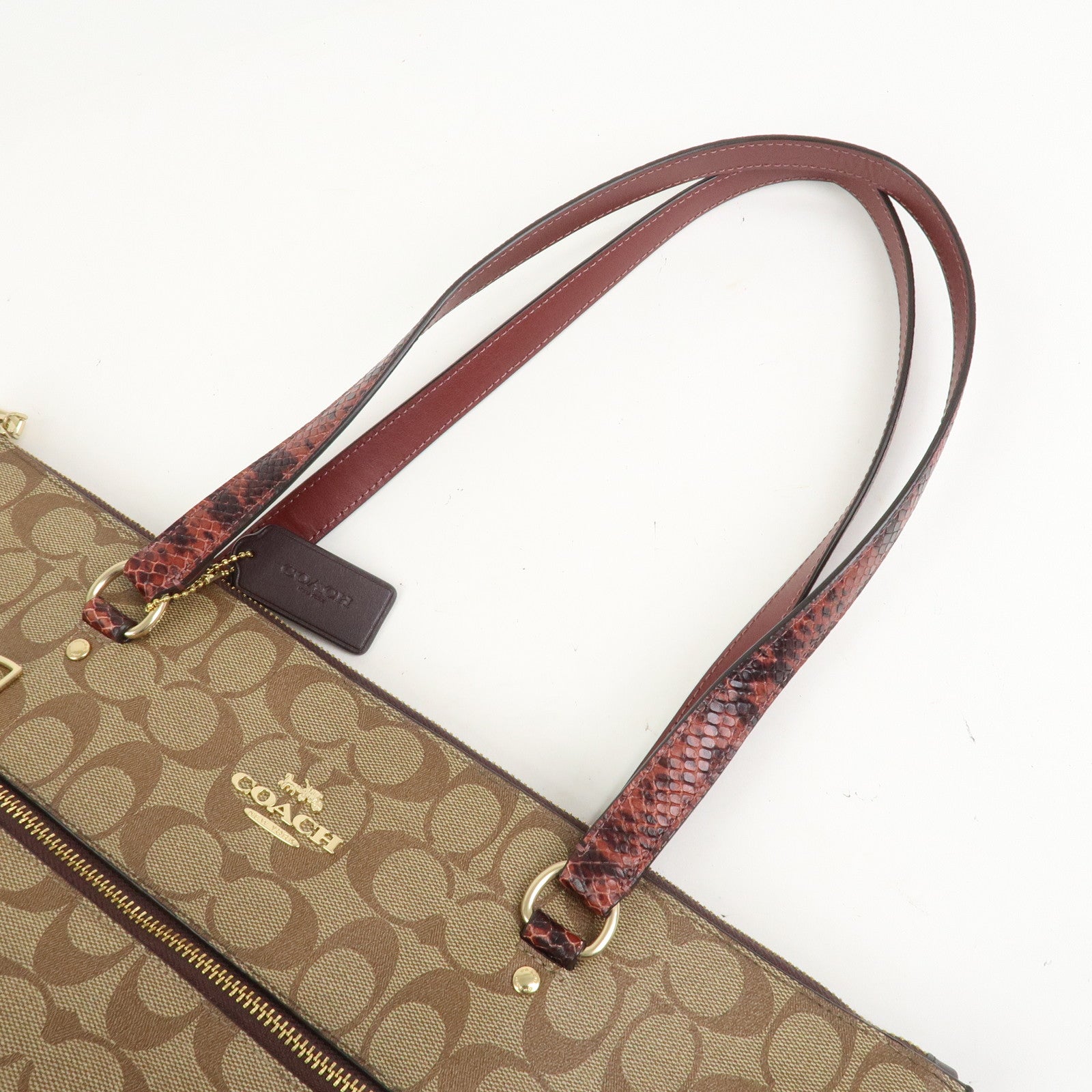 COACH Signature PVC Embossed Leather Tote Bag Shoulder Bag Brown