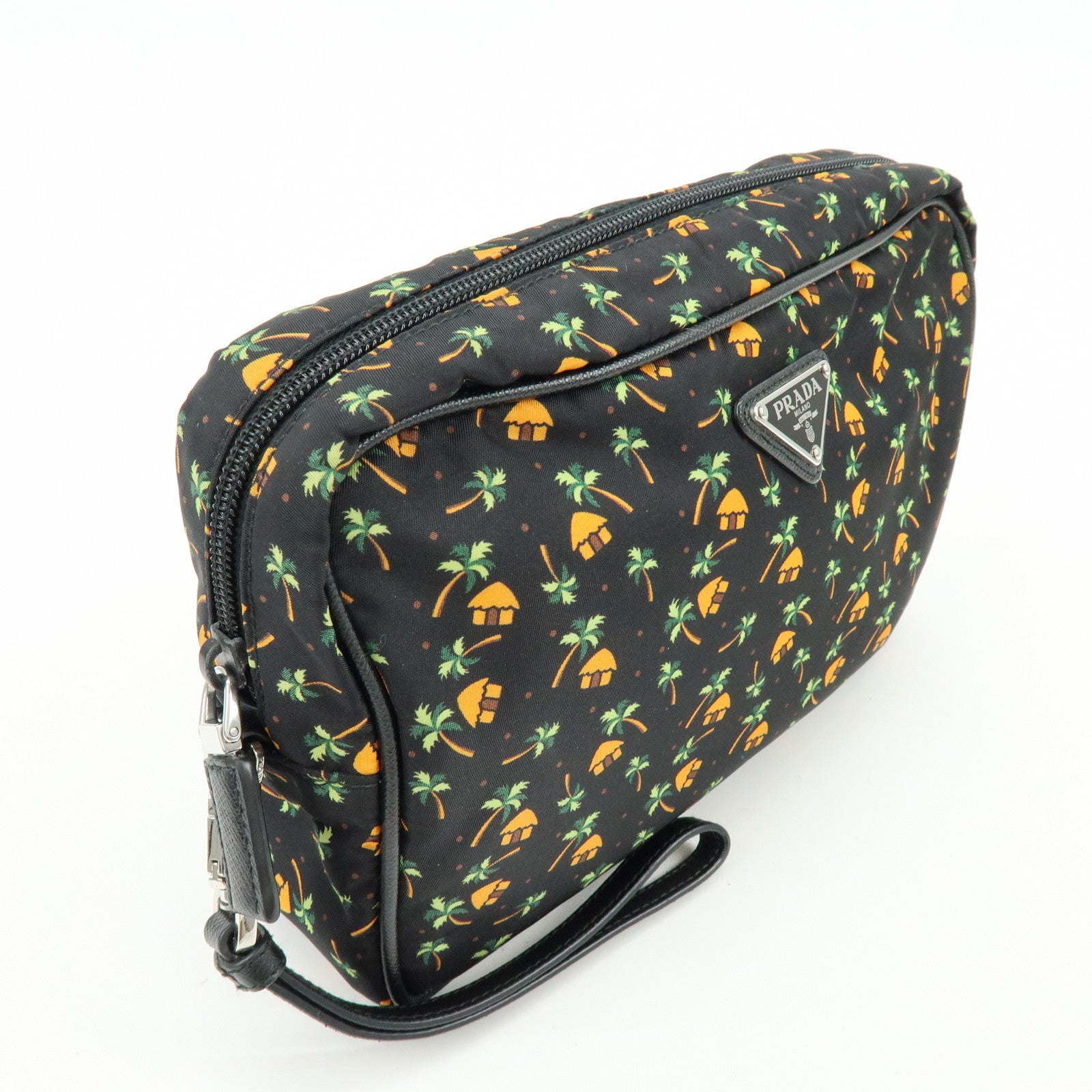 PRADA Triangle Logo Nylon Saffiano Leather Cosmetic Pouch 2NE007