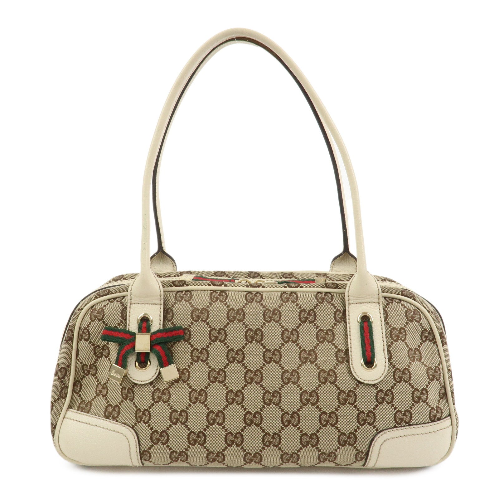 GUCCI Princy Sherry GG Canvas Leather Boston Bag Brown Ivory 161720