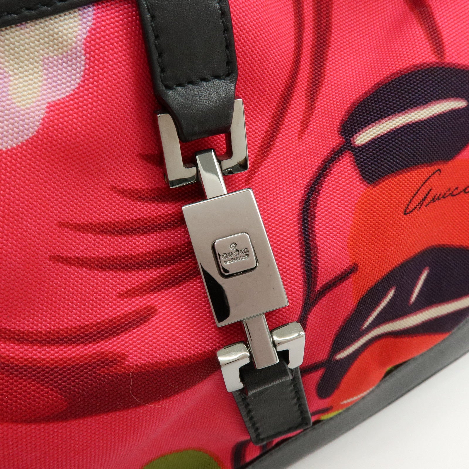 GUCCI Jackie Nylon Leather Shoulder Hand Bag Pink Black 001.9735