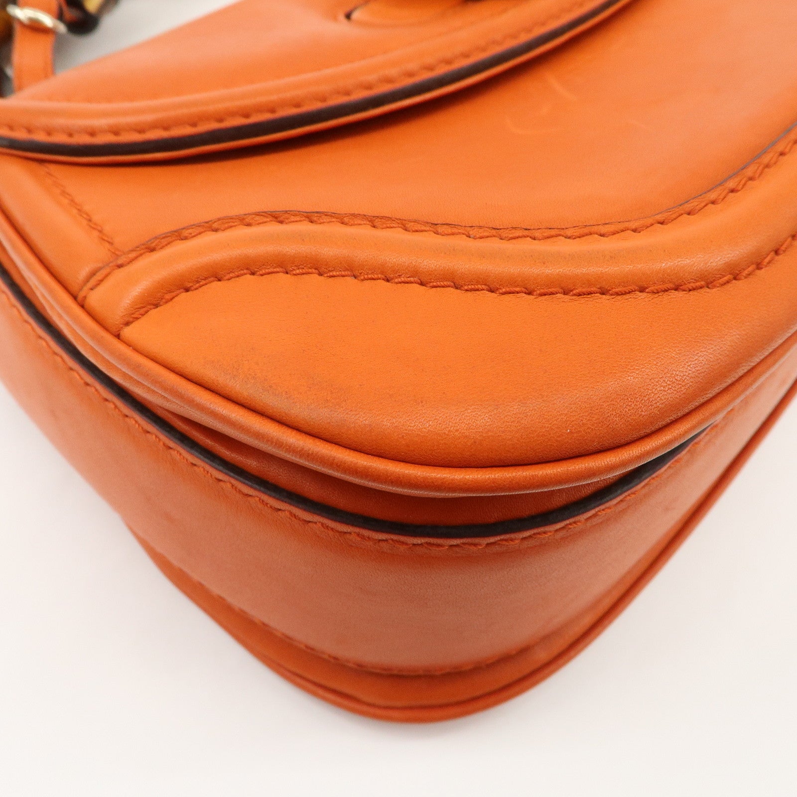 GUCCI Bamboo Leather 2Way Bag Hand Bag Shoulder Bag Orange 254884 Used