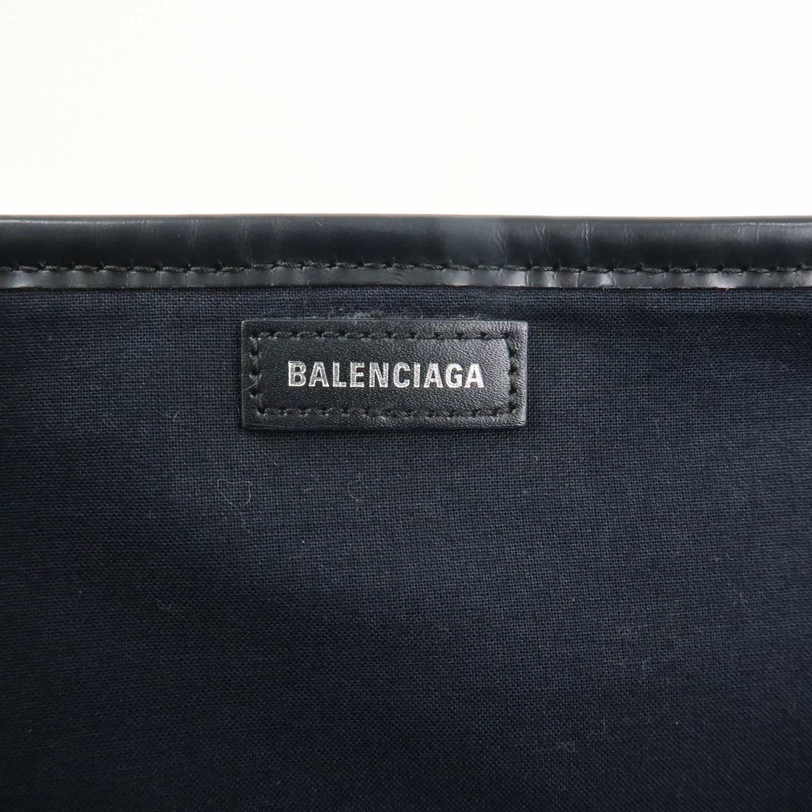 BALENCIAGA Navy Cabas S Leather Tote Bag Hand Bag Black 339933
