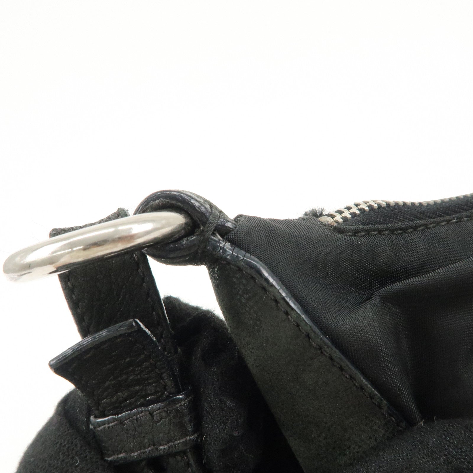 PRADA Triangle Logo Leather Nylon Shoulder Bag Hand Bag Black Used