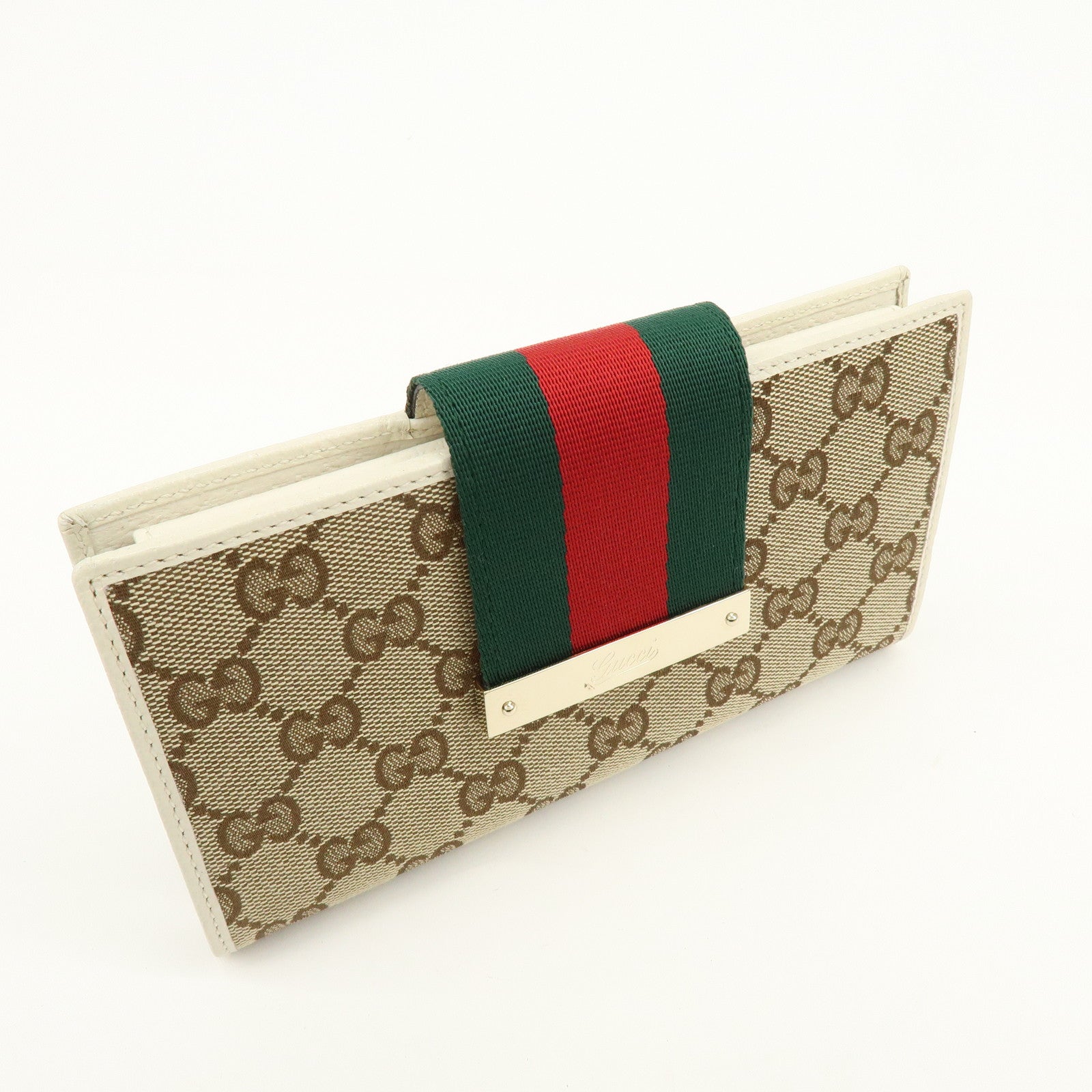 GUCCI Sherry GG Canvas Leather Long Wallet Continental Wallet Beige