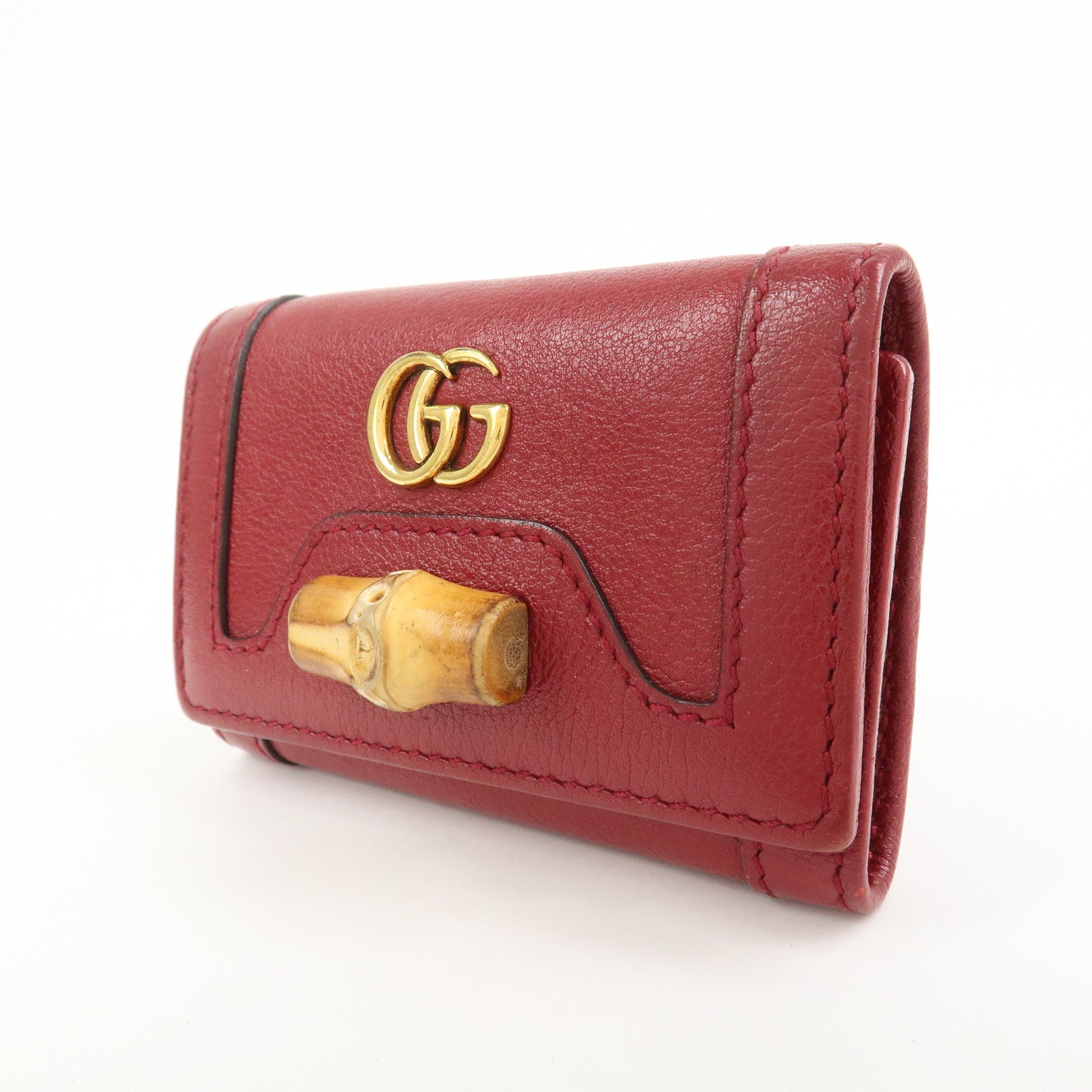 GUCCI GG Marmont Bamboo Leather 6 Key Rings Key Case Red 658636