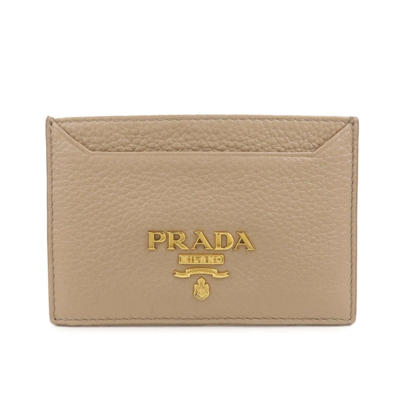 PRADA Leather Card Case Card Holder Beige 1MC208