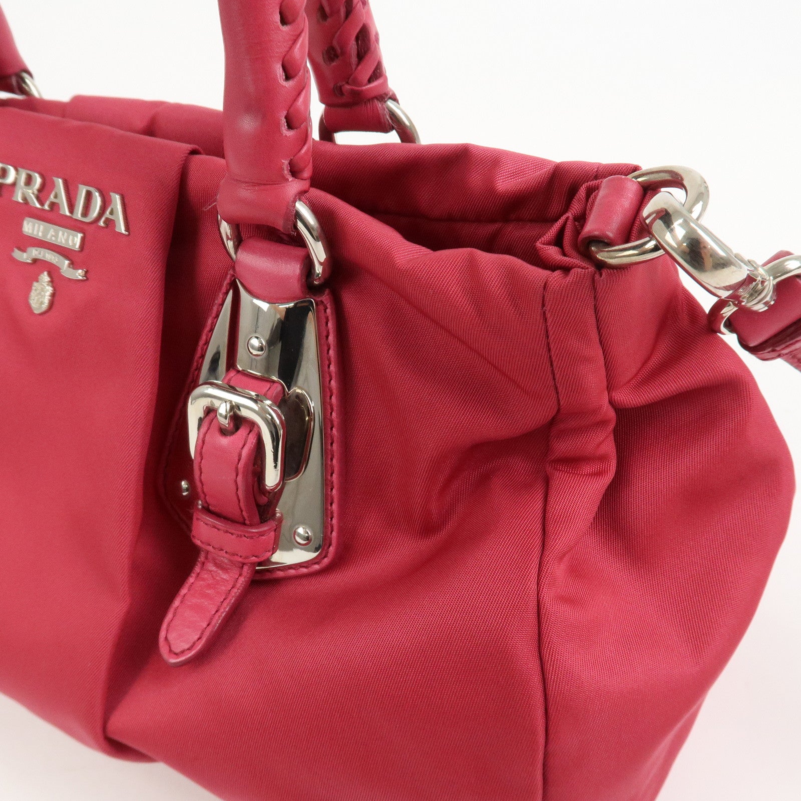 PRADA Logo Nylon Leather 2Way Bag Hand Bag Shoulder Bag Pink