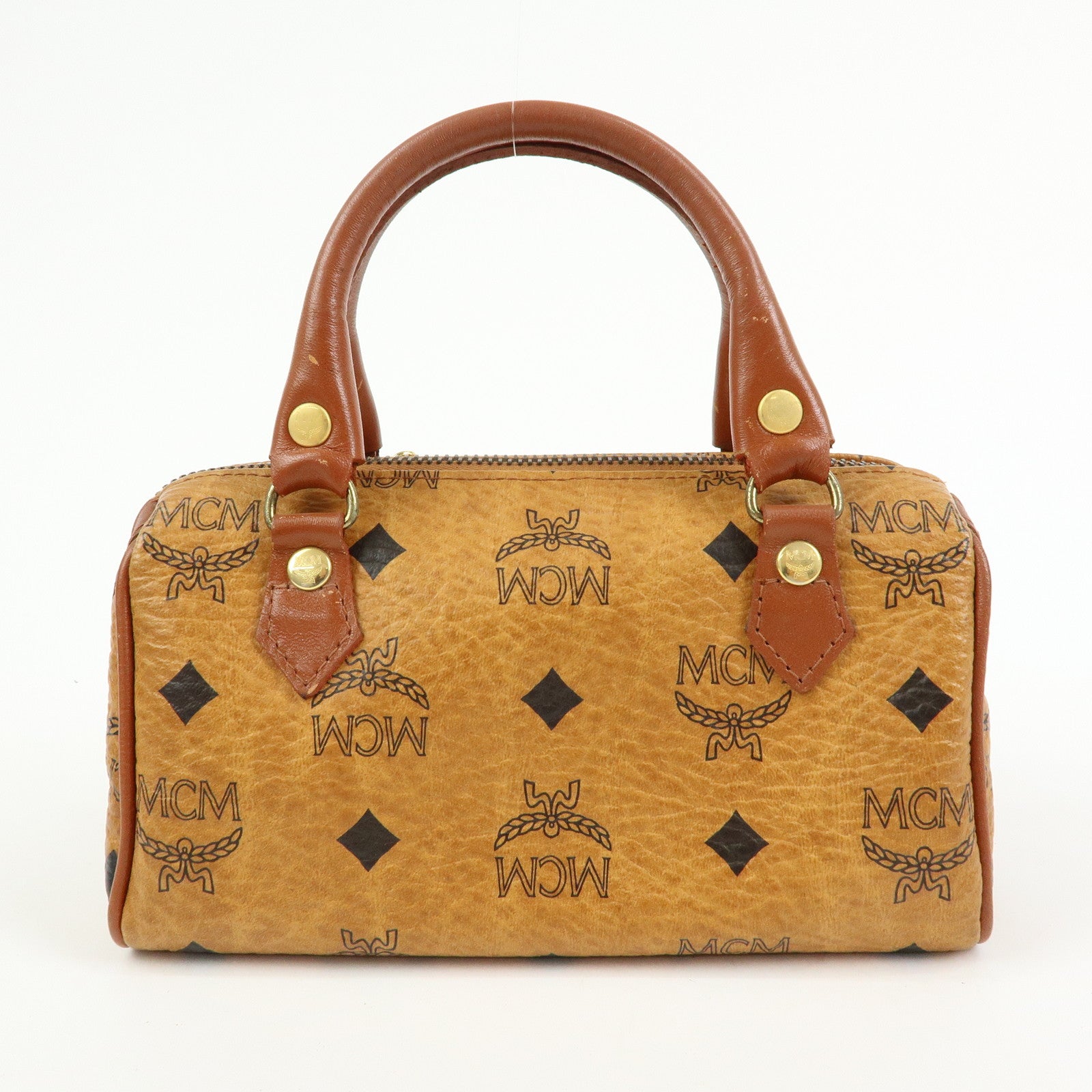 MCM Visetos PVC Leather 2Way Bag Hand Bag Shoulder Bag Brown