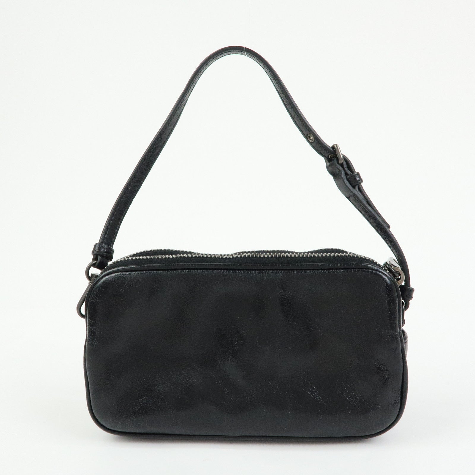 MIU MIU Logo Leather Mini Hand Bag Pouch Studs Black