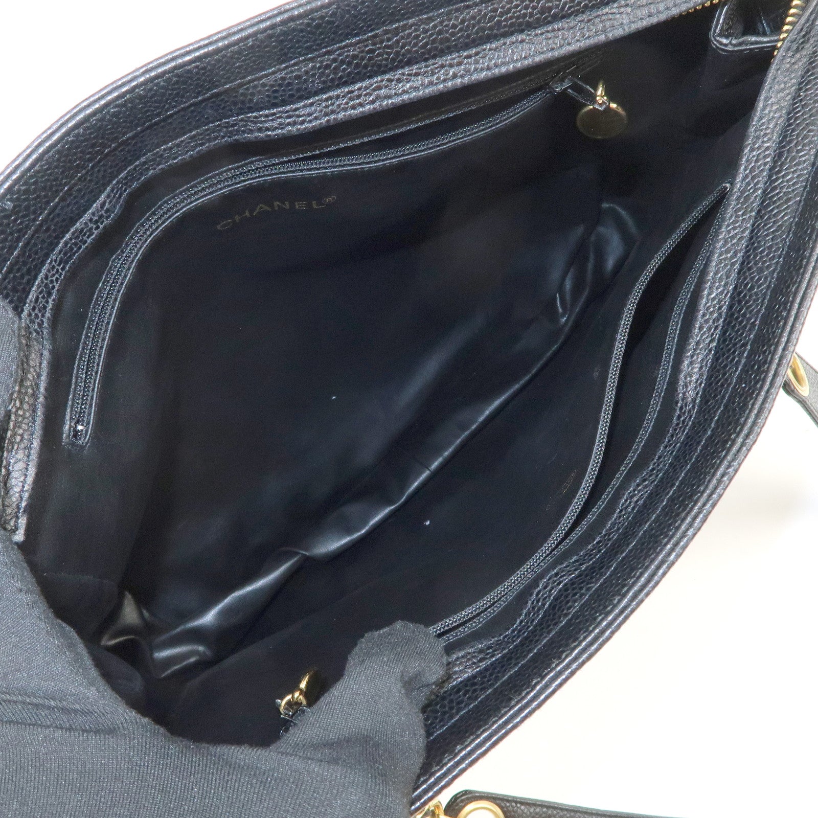 CHANEL Triple COCO Mark Caviarskin Shoulder Bag Tote Bag Black