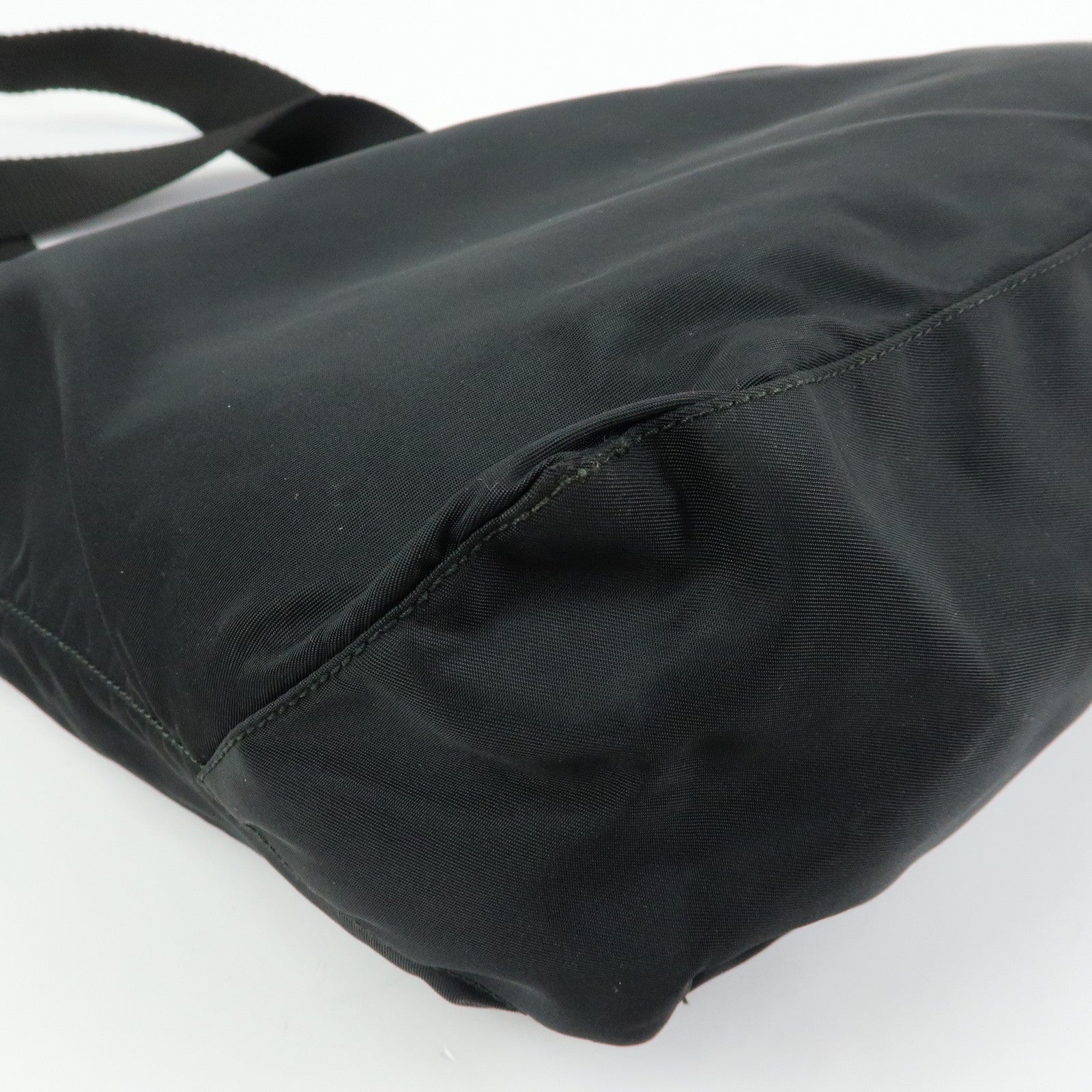 PRADA Triangle Logo Nylon Leather Tote Bag Shoulder Bag Black