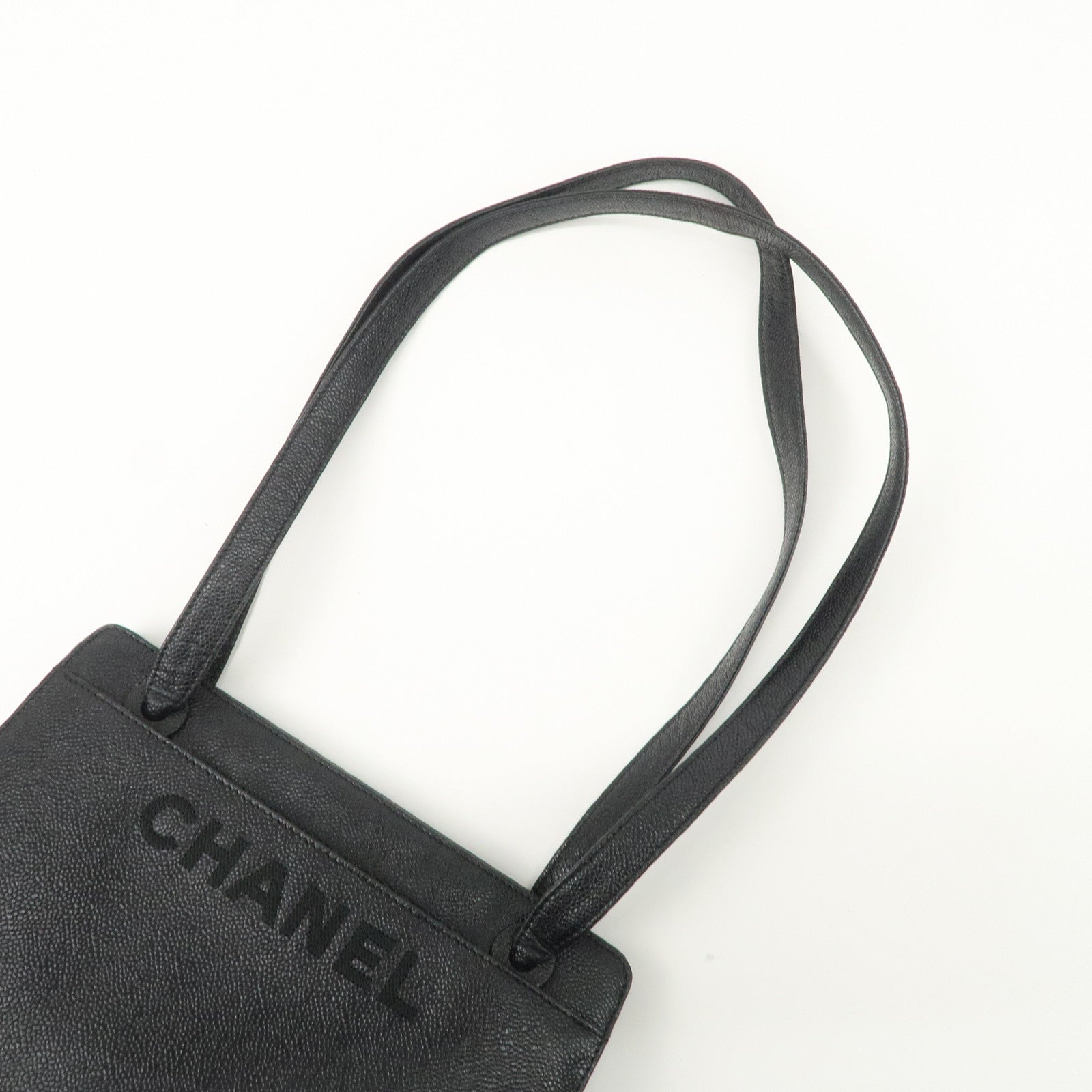 CHANEL Caviarskin Tote Bag Shoulder Bag Black Gold HDW Used